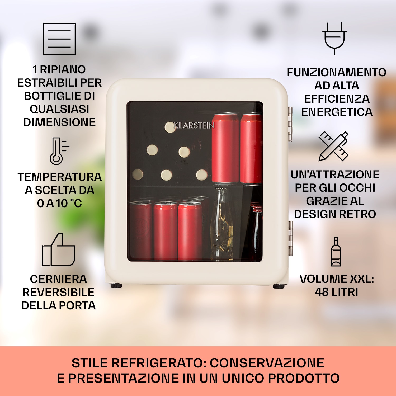 PopLife 48 frigorifero per bevande, frigo, 0-10°C, design retrò 48 Ltr | Crema vintage