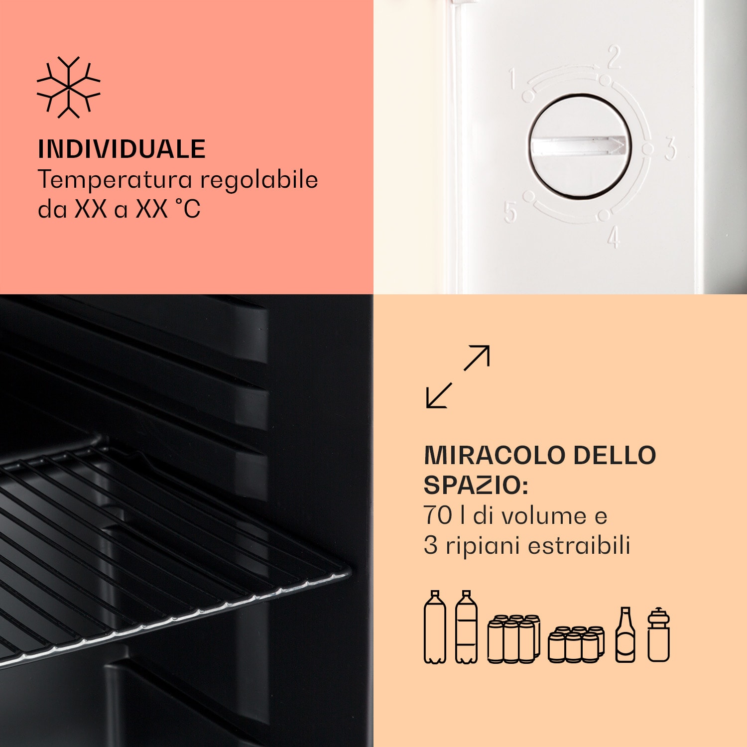 PopLife 48 frigorifero per bevande, frigo, 0-10°C, design retrò 48 Ltr | Crema vintage