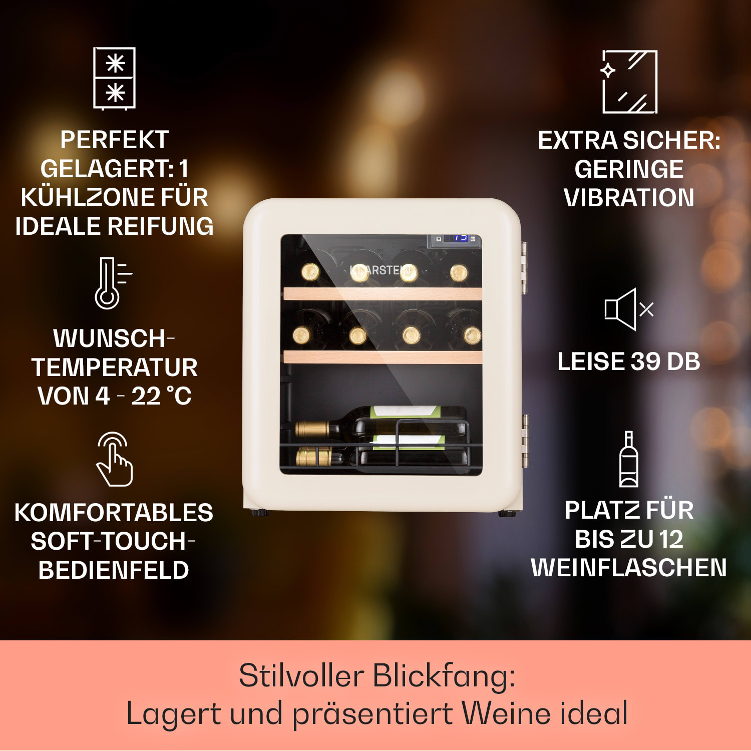 Vinetage 12 Getränkekühler Kühlschrank 48 Liter 4-22°C Retro-Design 