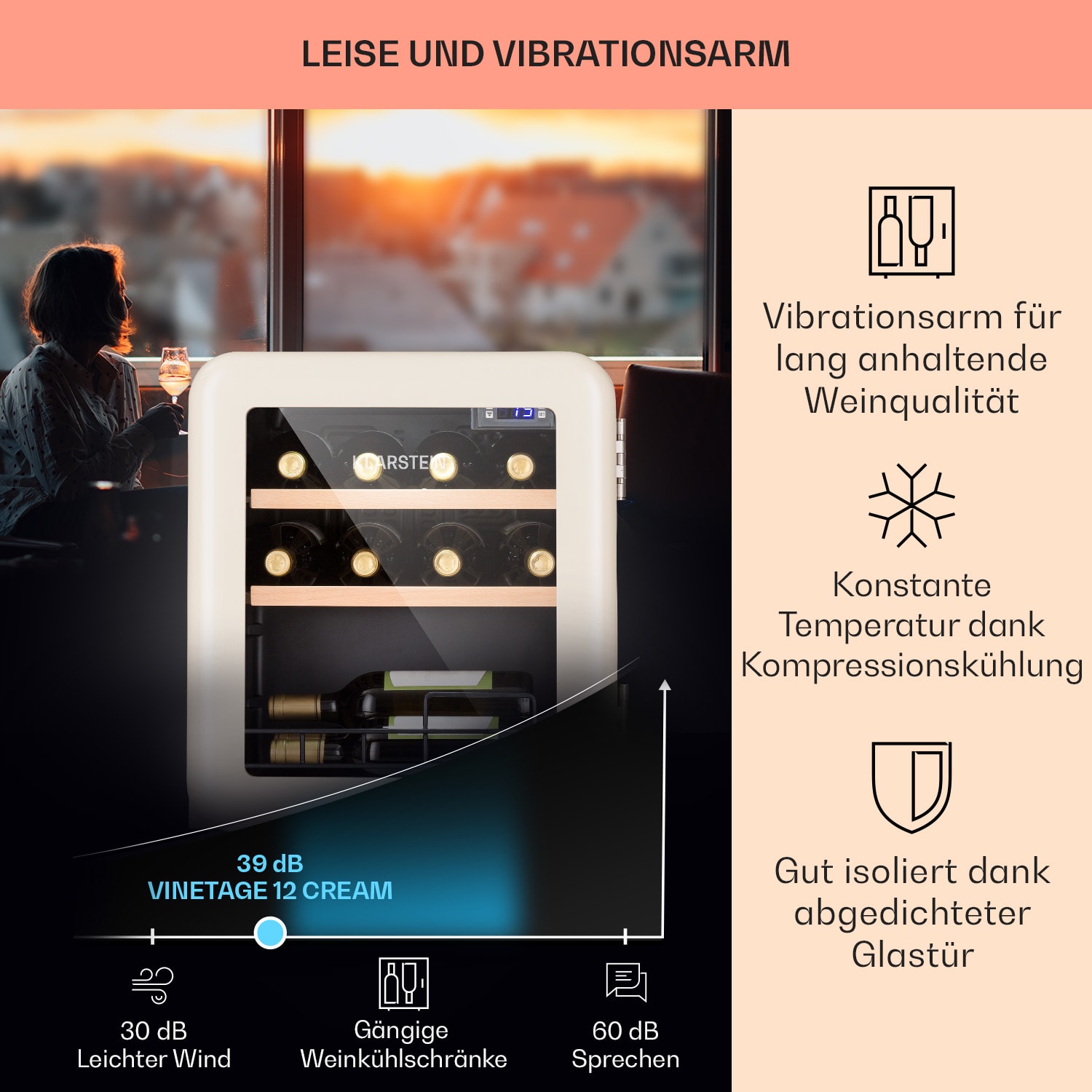 Vinetage 12 Getränkekühler Kühlschrank 48 Liter 4-22°C Retro-Design 