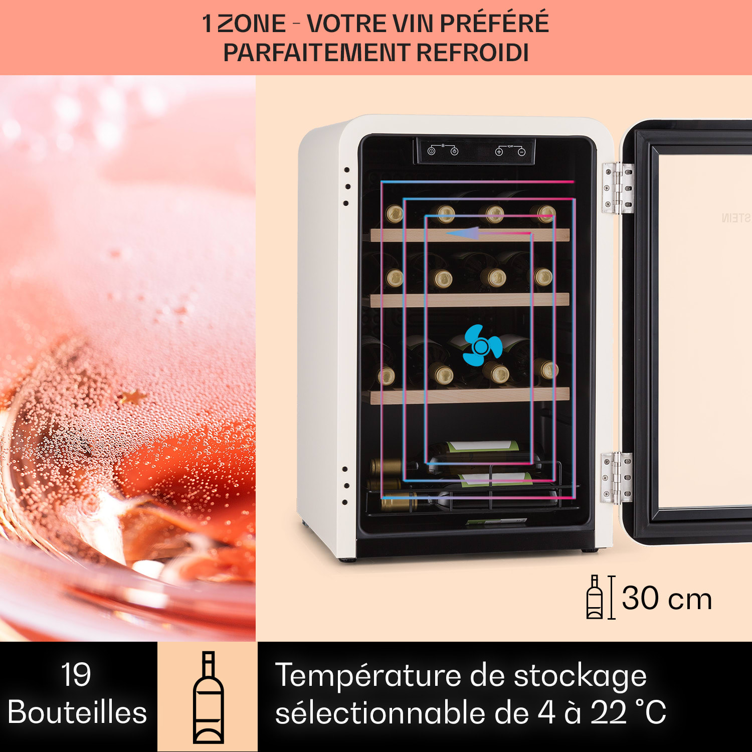 Vinetage 19 réfrigérateur de boissons Réfrigérateur 70 litres 4-22°C Design rétro 19 bouteilles | 1 zone de conservation | Crème Vintage
