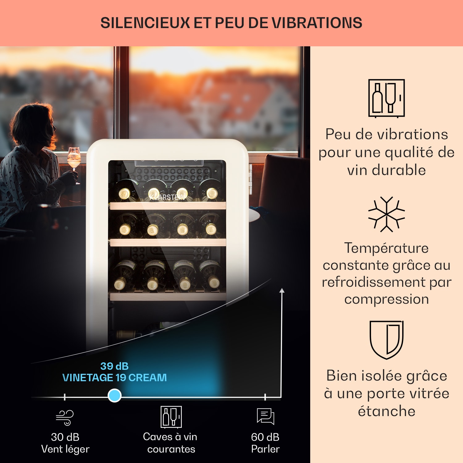 Vinetage 19 réfrigérateur de boissons Réfrigérateur 70 litres 4-22°C Design rétro 19 bouteilles | 1 zone de conservation | Crème Vintage