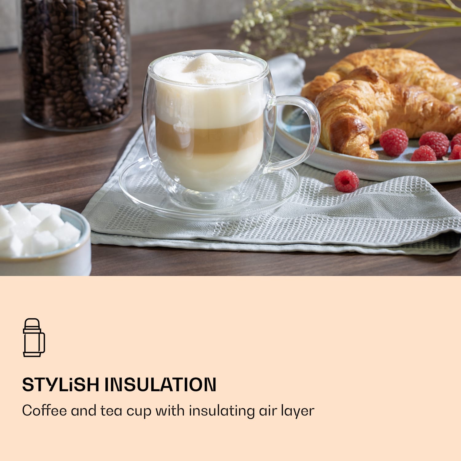 Copo | Parede dupla | Vidro borossilicato de alta qualidade | 400 ml | Único Mix de chá.