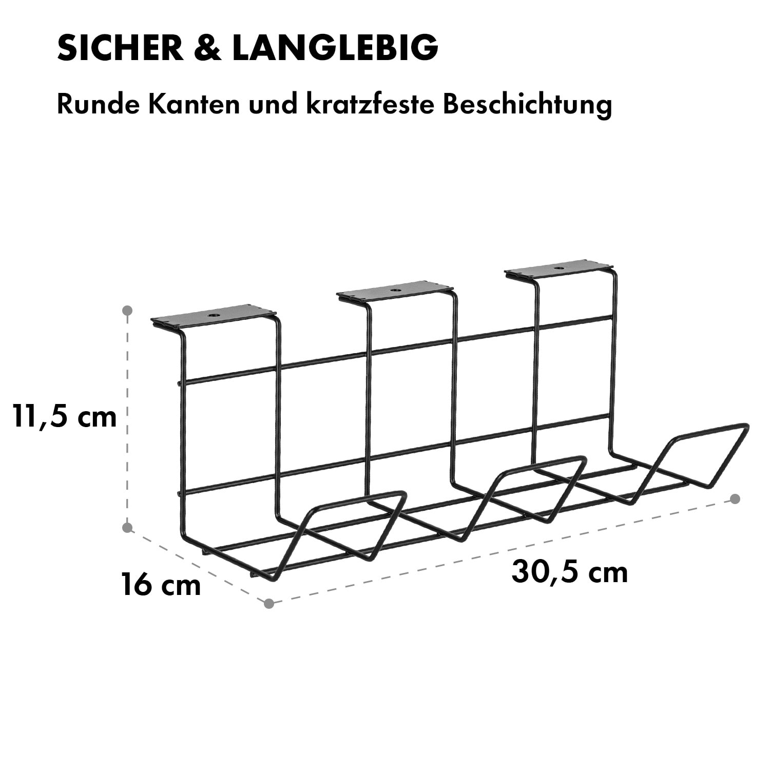 Darwin Drahtkorb für Steckdosenleisten inkl. Klammern für Schreibtische mit Klammern | Schwarz