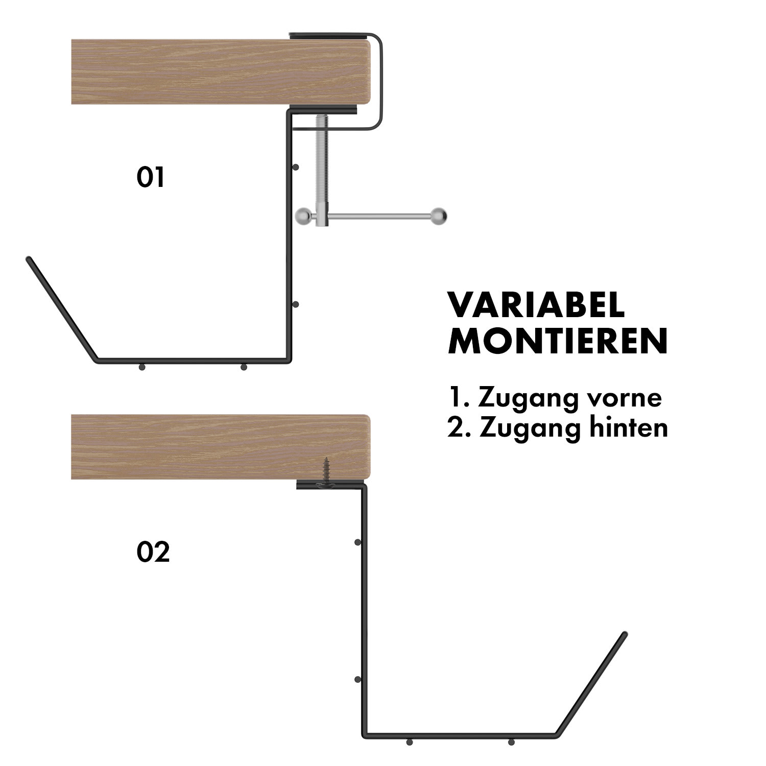 Darwin Drahtkorb für Steckdosenleisten inkl. Klammern für Schreibtische mit Klammern | Schwarz