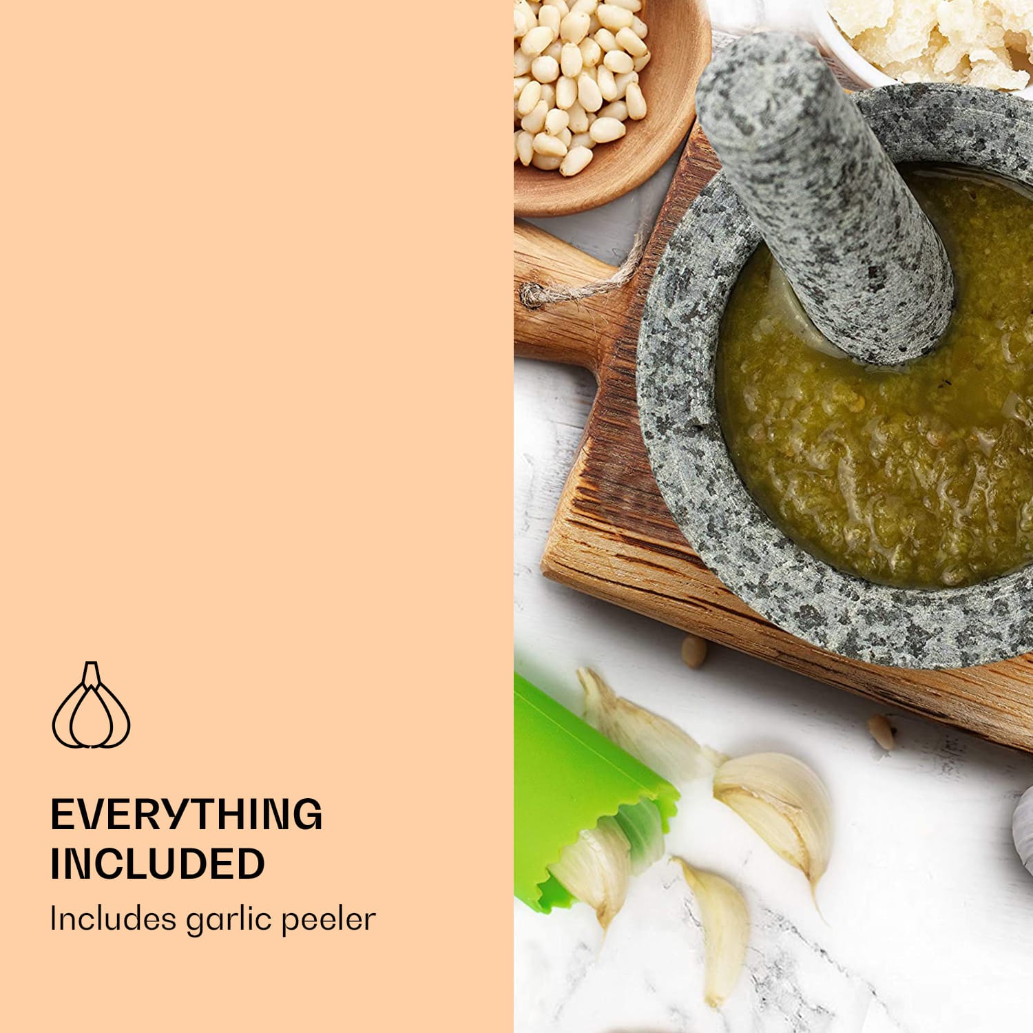 Mažiar s tĺčikom, 360 ml, rebrovaná vnútorná časť, protišmykový Svetlosivá žula