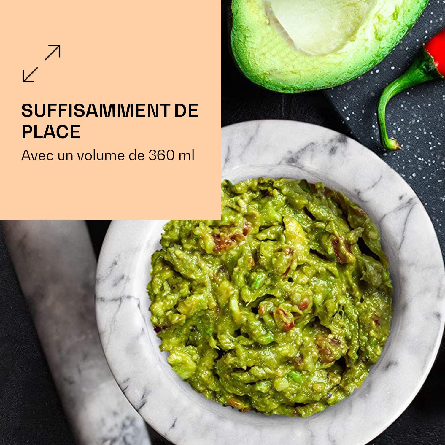 Vijzel met stamper 360 ml geribbelde binnenkant anti-slip 