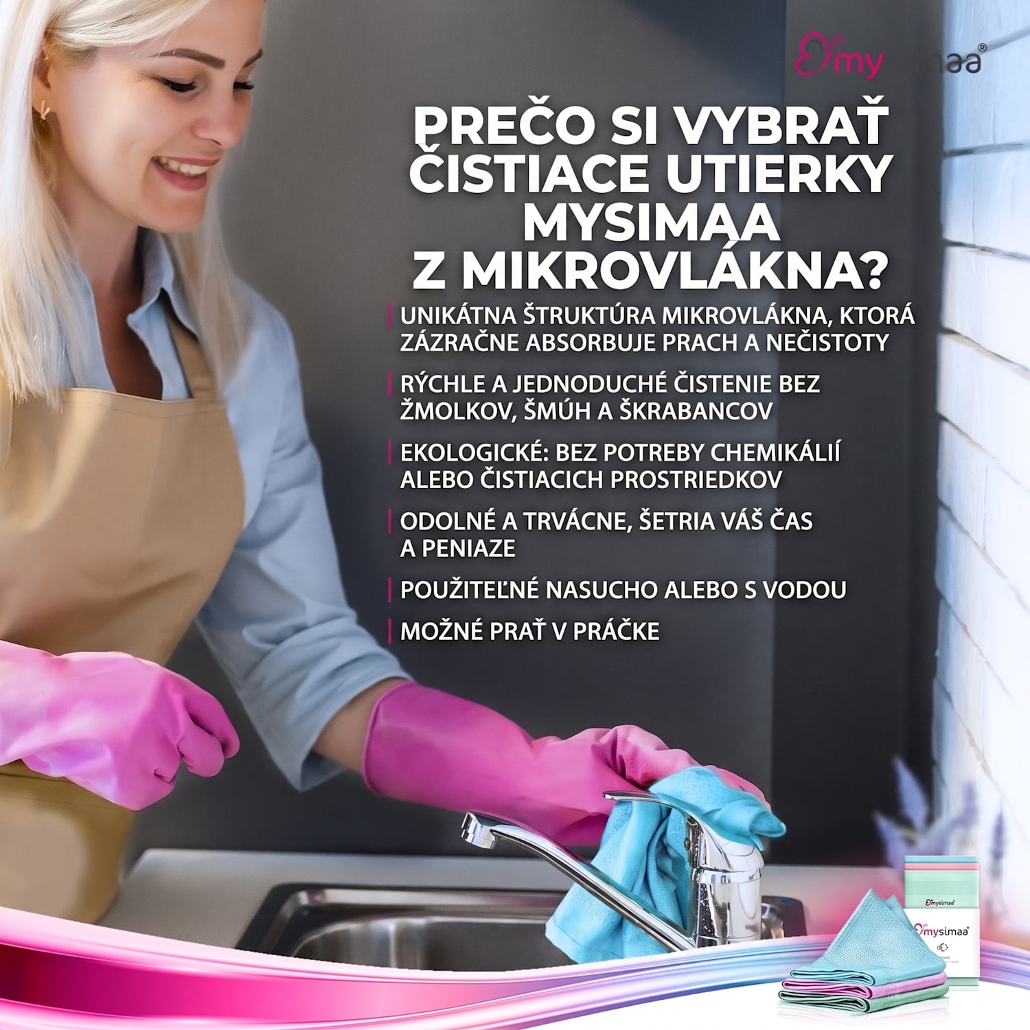 Profesionálne čistiace utierky, čistiace utierky, mikrovlákno, 60 x 40 cm Multi