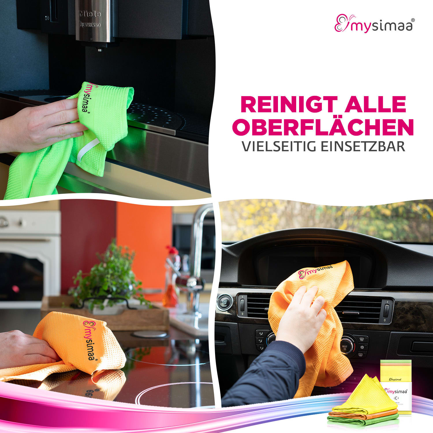 Professional Cleaning Cloths, panni per la pulizia, in microfibra, 40x40 cm neon