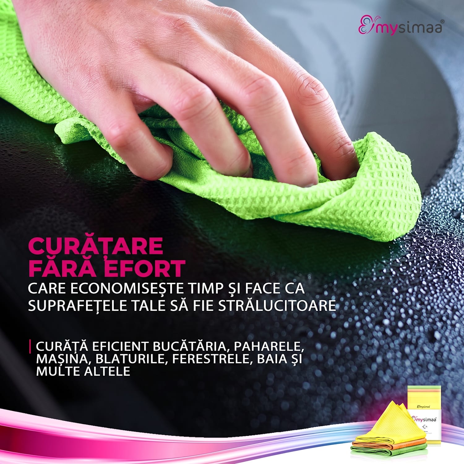 Șervețele profesionale de curățare, șervețele de curățare, microfibră 40 x 40 cm neon