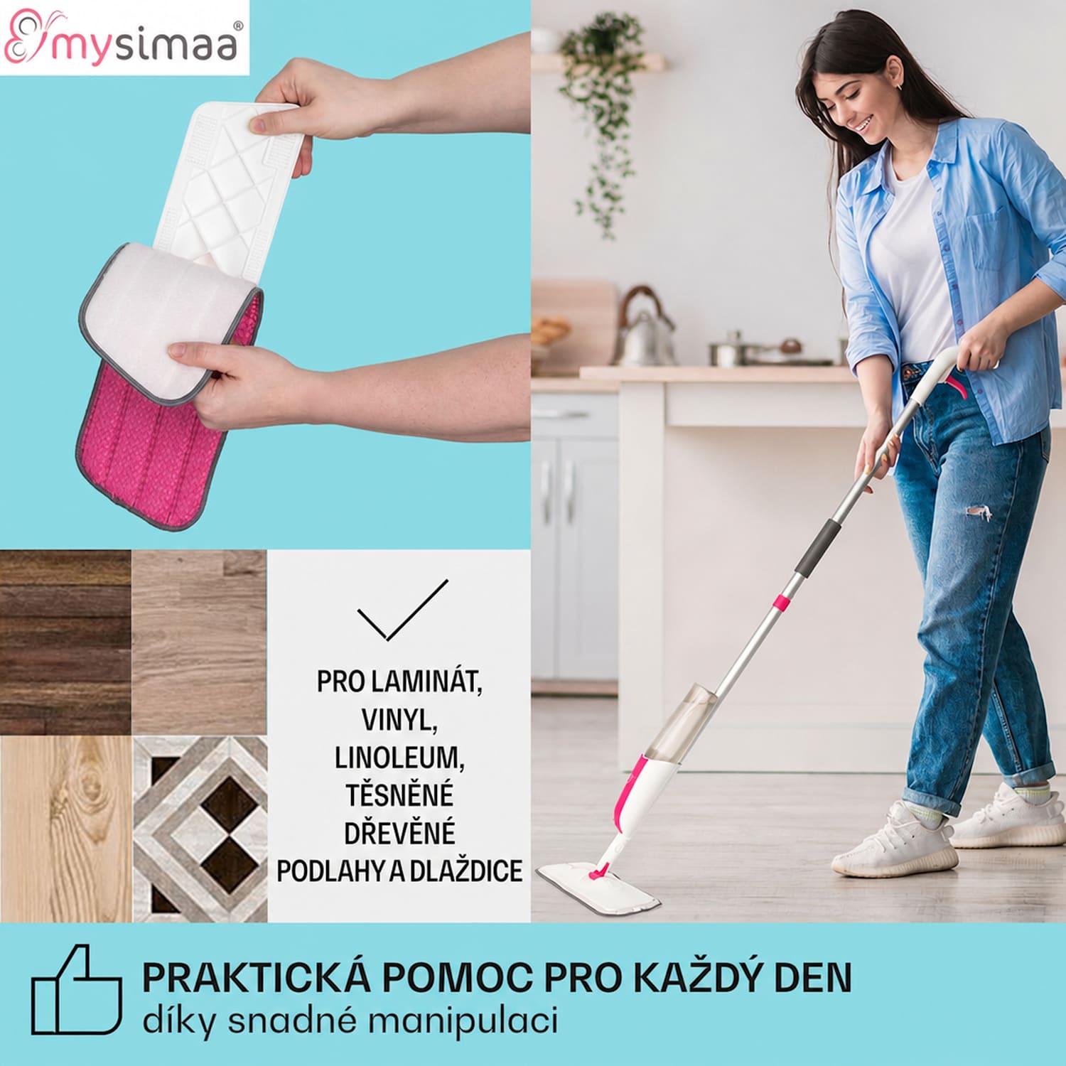 Profesionální Glisten Spray Mop, mop s nádržkou na vodu 