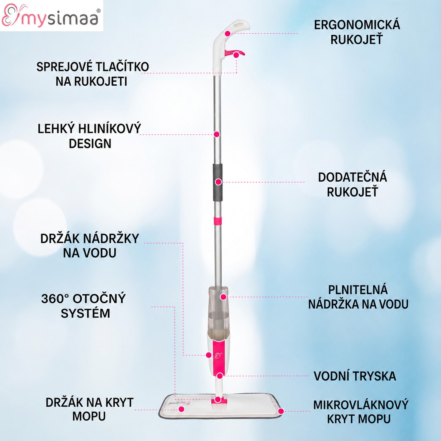 Profesionální Glisten Spray Mop, mop s nádržkou na vodu 