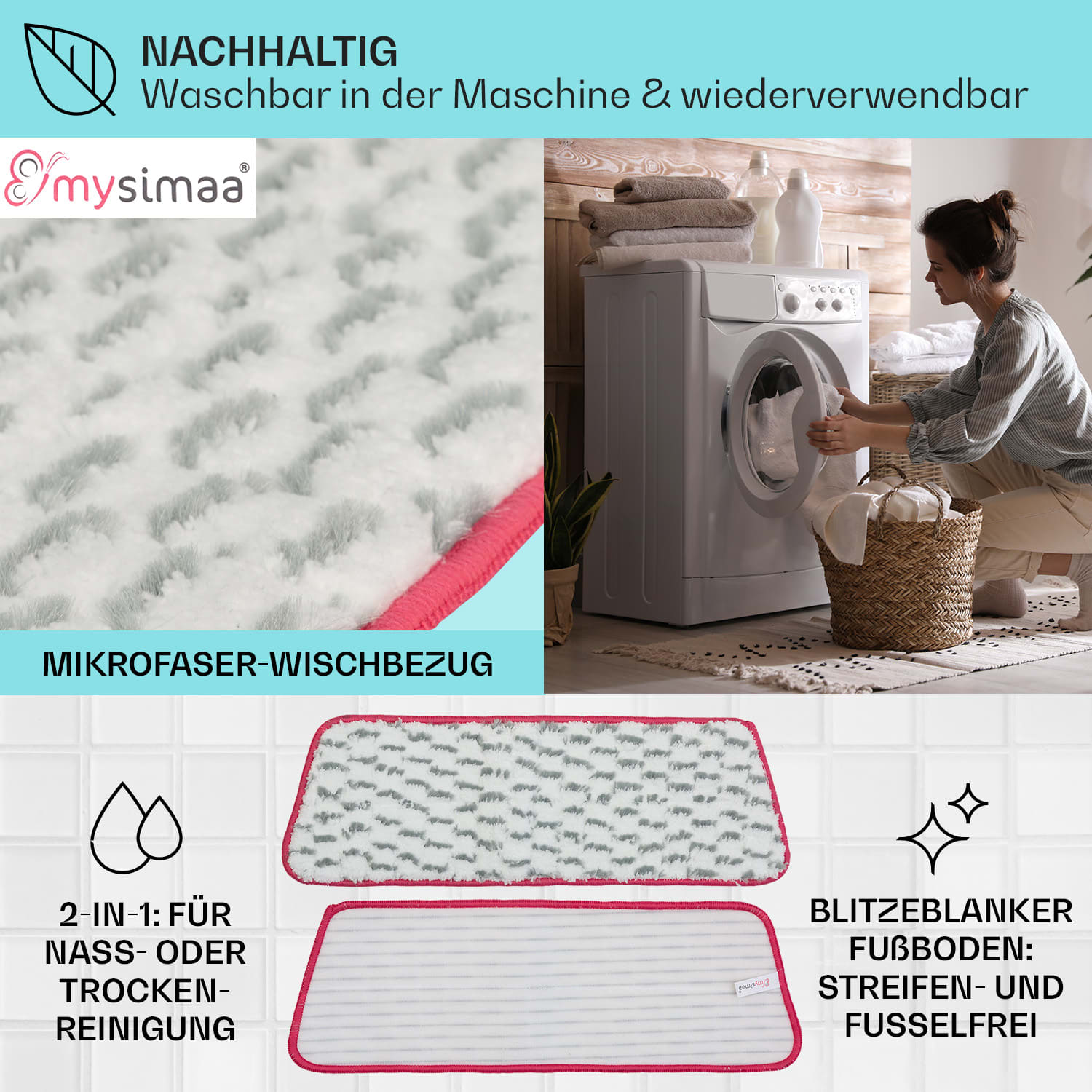 Glisten Pad Wischbezug Mikrofaser 40 x 12 cm Doppelpack Weiß