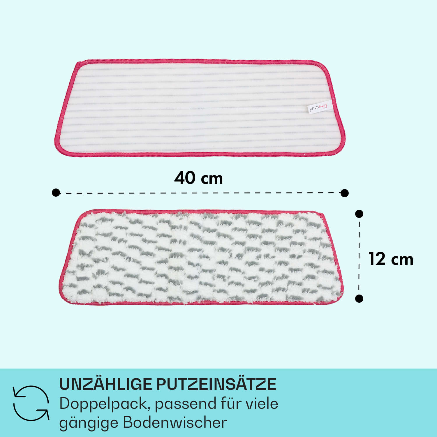 Glisten Pad Wischbezug Mikrofaser 40 x 12 cm Doppelpack Weiß