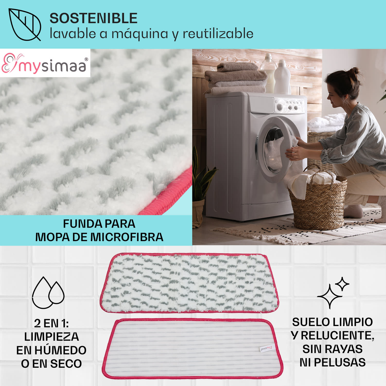 Cubierta de mopa Glisten Pad de microfibra 40 x 12 cm paquete doble 