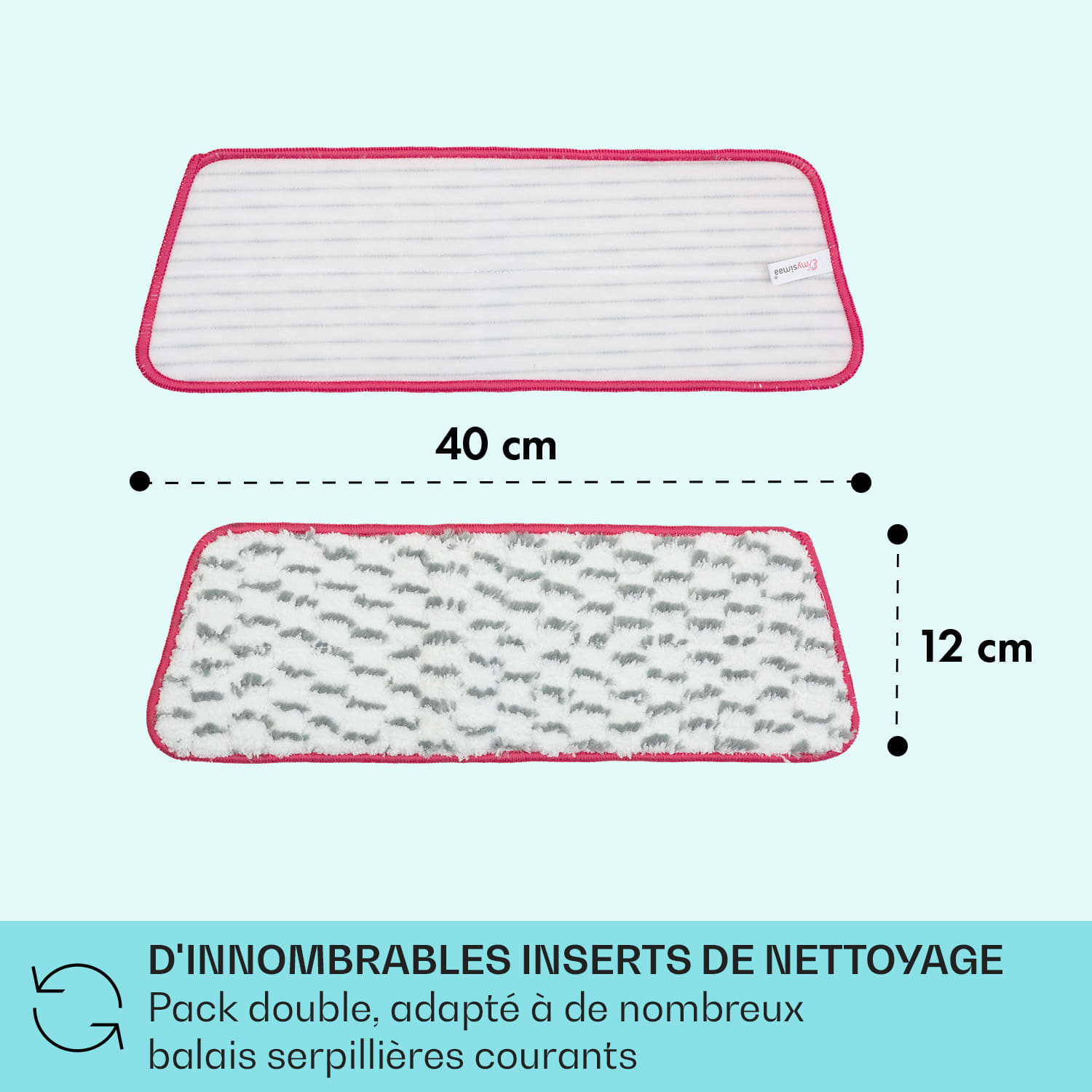 Glisten Pad serpillière microfibre 40 x 12 cm Lot de 2 Blanc