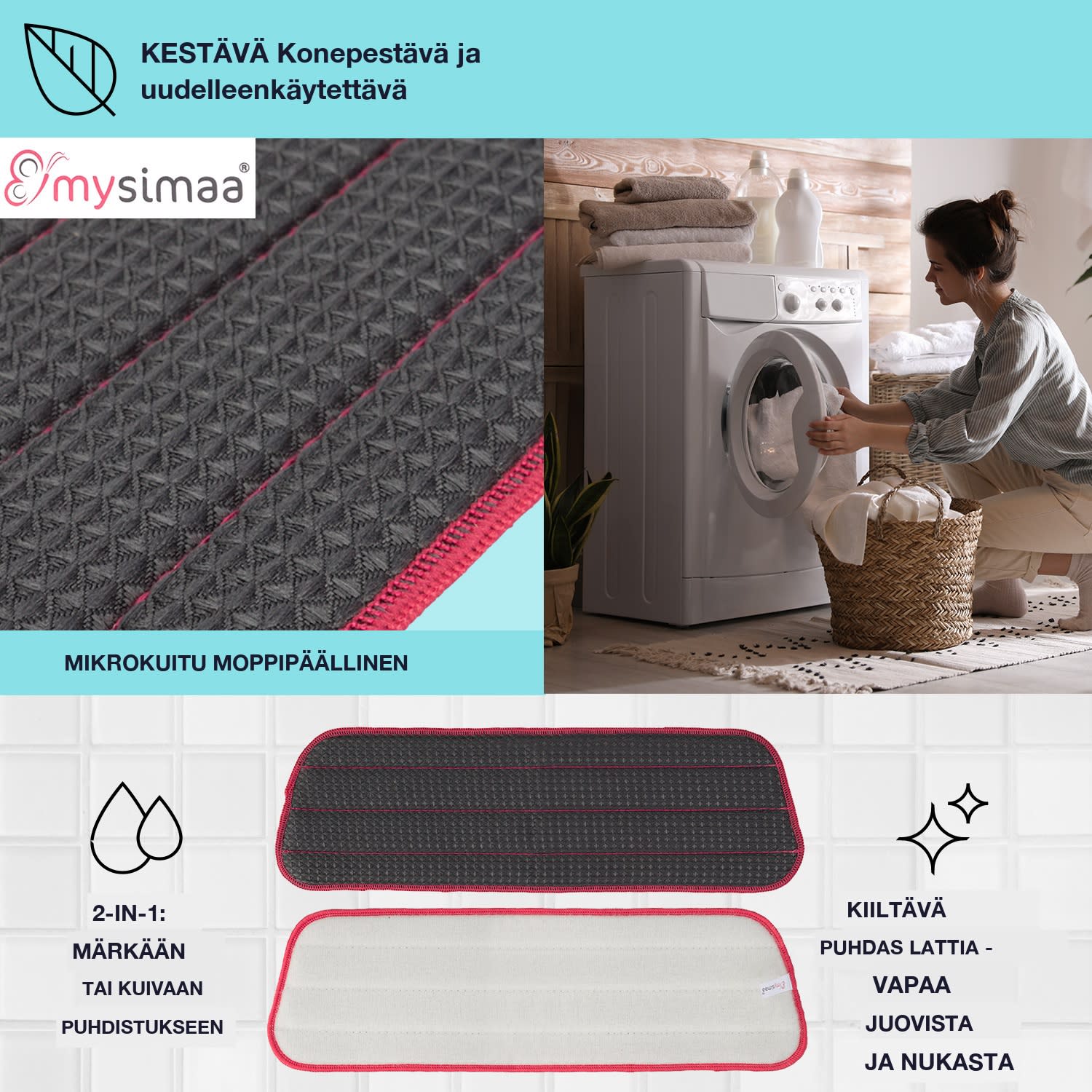 Glisten Pad -mopin päällinen mikrokuitu 40 x 12 cm tuplapakkaus Harmaa