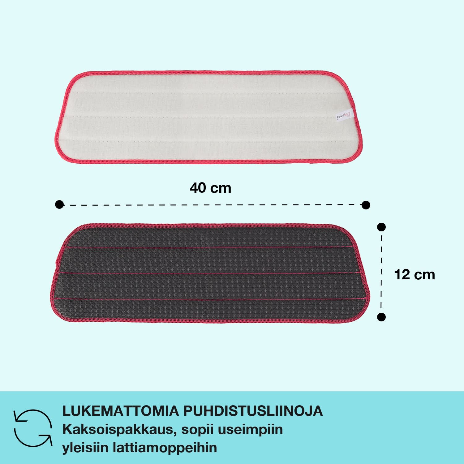 Glisten Pad -mopin päällinen mikrokuitu 40 x 12 cm tuplapakkaus Harmaa