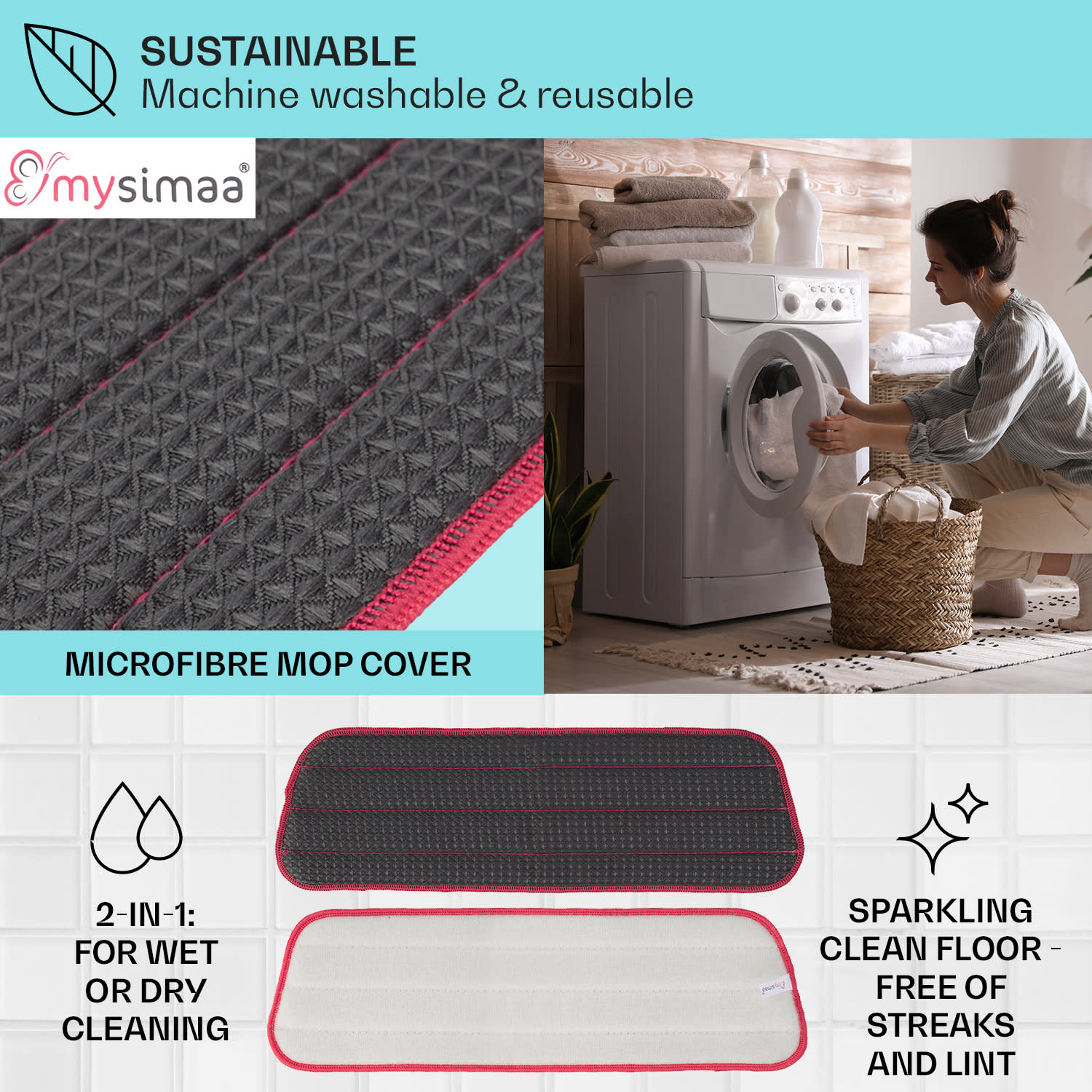 Glisten Pad, návlek na umývanie, mikrovlákno, 40 x 12 cm, dvojité balenie Šedá