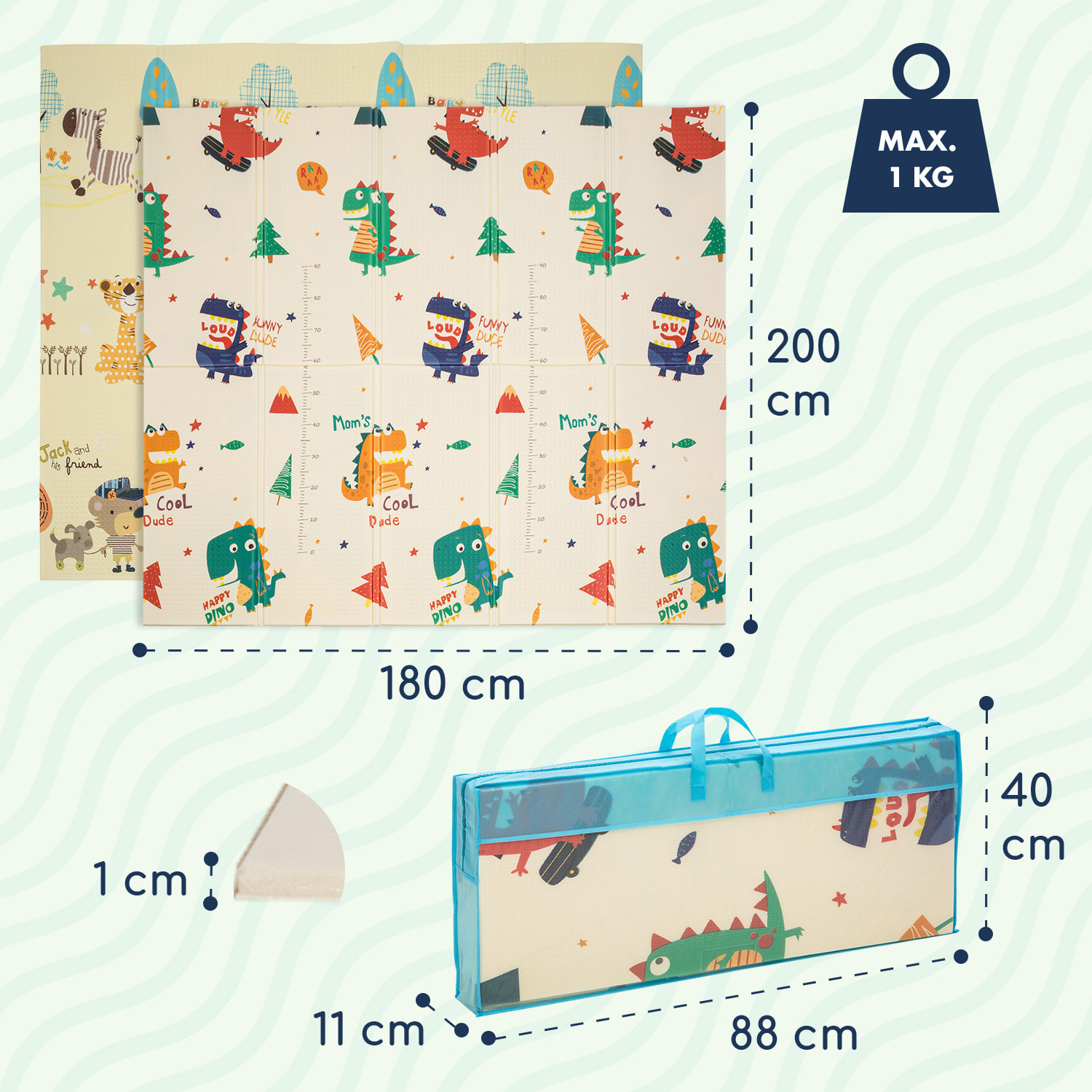 Podložka na hranie, skladacia, 1cm, motív dinosaurus   