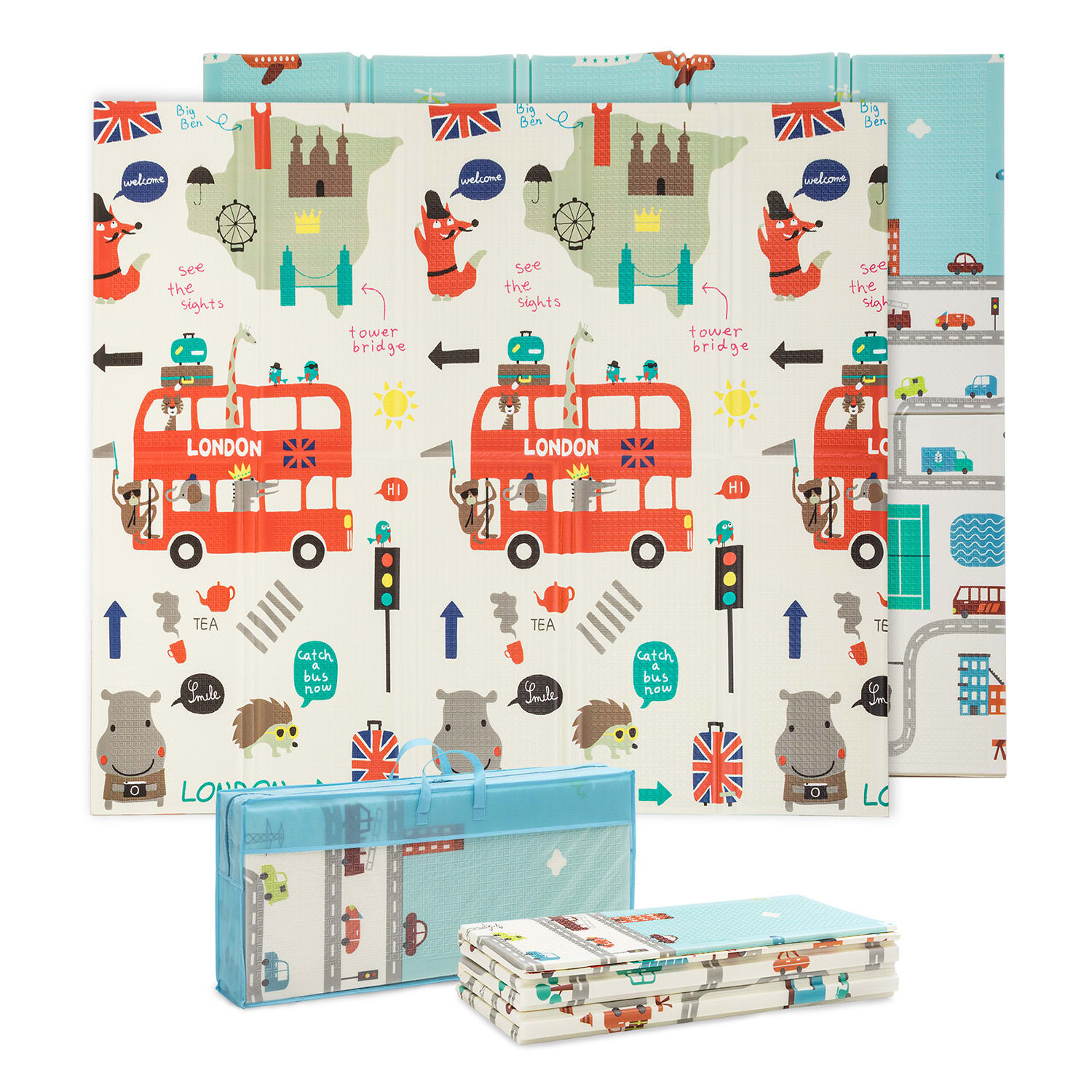 Podložka na hranie, skladacia, 1,5 cm, motív autá 