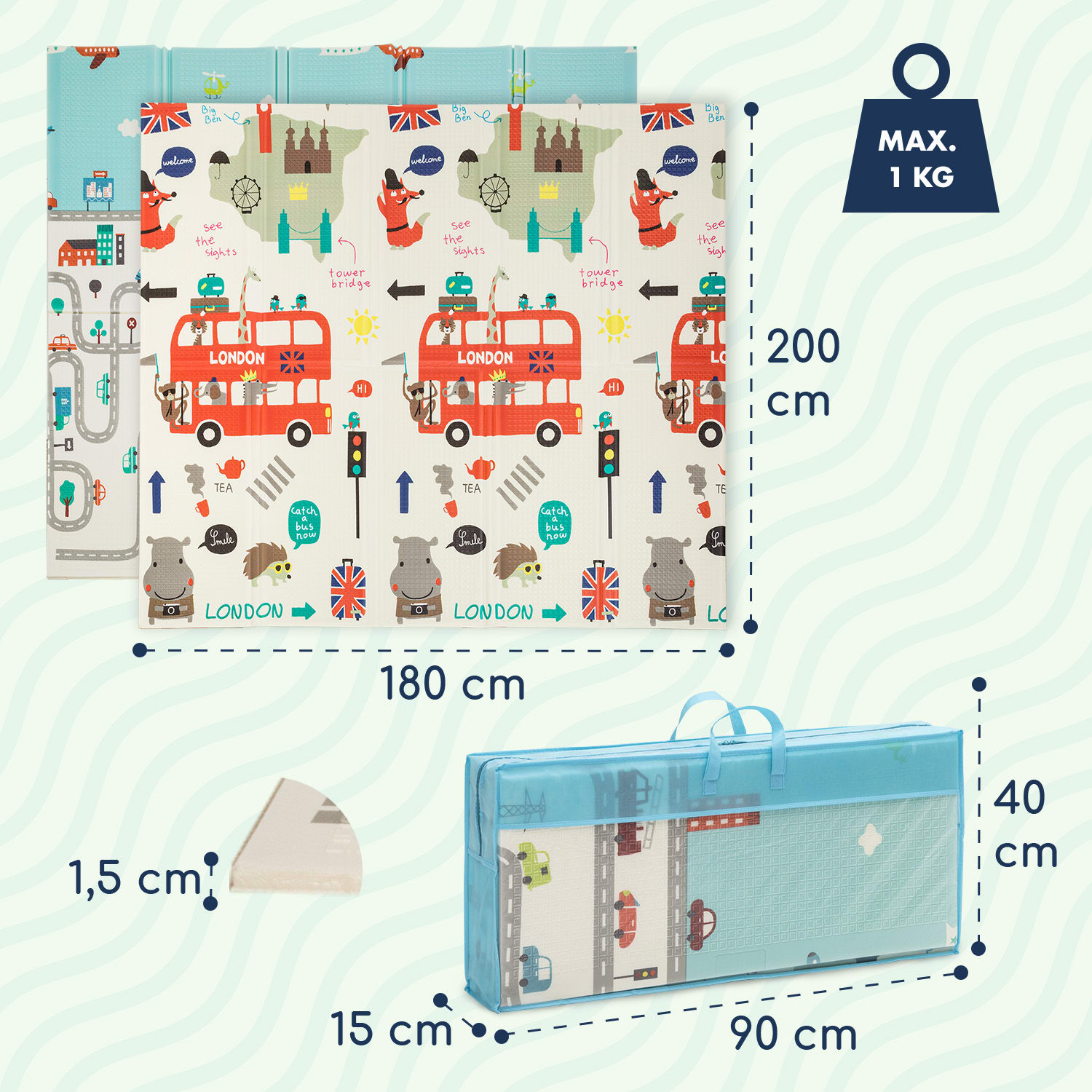 Podložka na hranie, skladacia, 1,5 cm, motív autá 