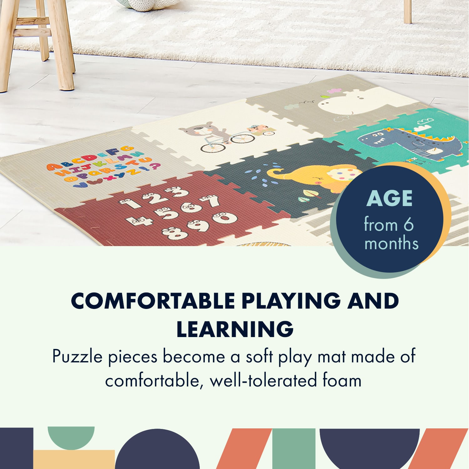 Star Ibaby, Animale Puzzle pentru copii, covoraș - 1,5 cm grosime, antiderapant, extra mare, cu două fețe, rezistent la apă, portabil, pentru copii mici și sugari (165x165x1,5 cm)