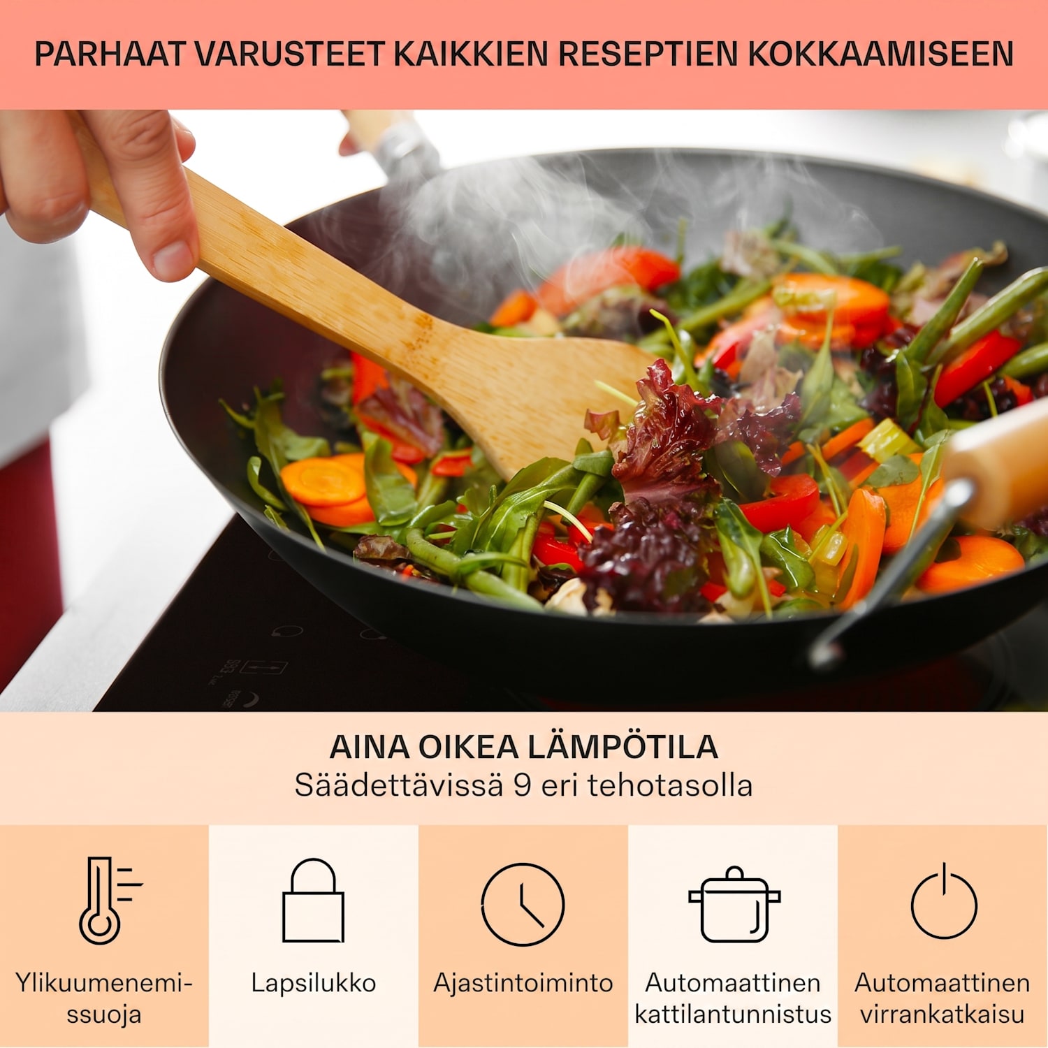 Virtuosa 5 tasoon asennettava liesi 5 keittoaluetta 8200W lasikeraaminen 75 cm | Kaksinkertainen | Kehyksetön