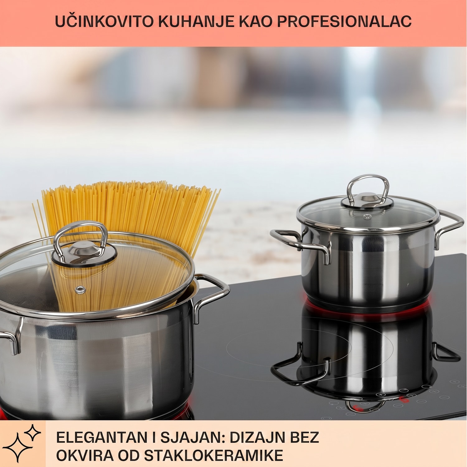 Virtuosa 5, ugradbena ploča, 5 zona, 8200W, staklokeramika 75 cm | Dvostruki | Bez okvira