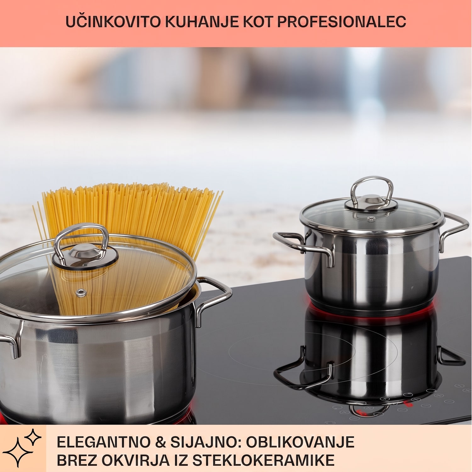 Virtuosa 5, vgradna kuhalna plošča, 5 con, 8200 W, steklokeramika 75 cm | Dvojni | Brez okvira