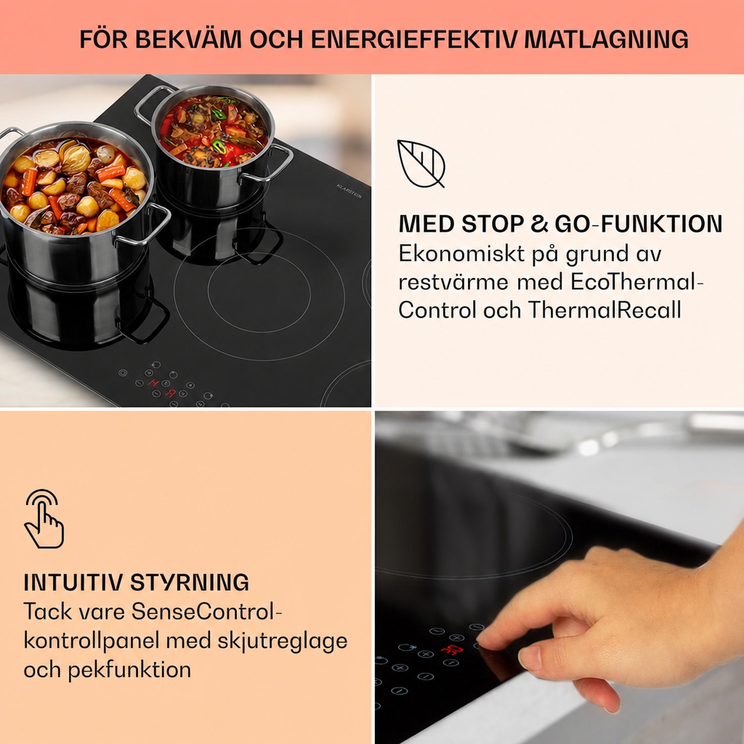 Virtuosa 5 Inbyggnadshäll 5 zoner 8200W glaskeramik 75 cm | Dubbel | Ramlös