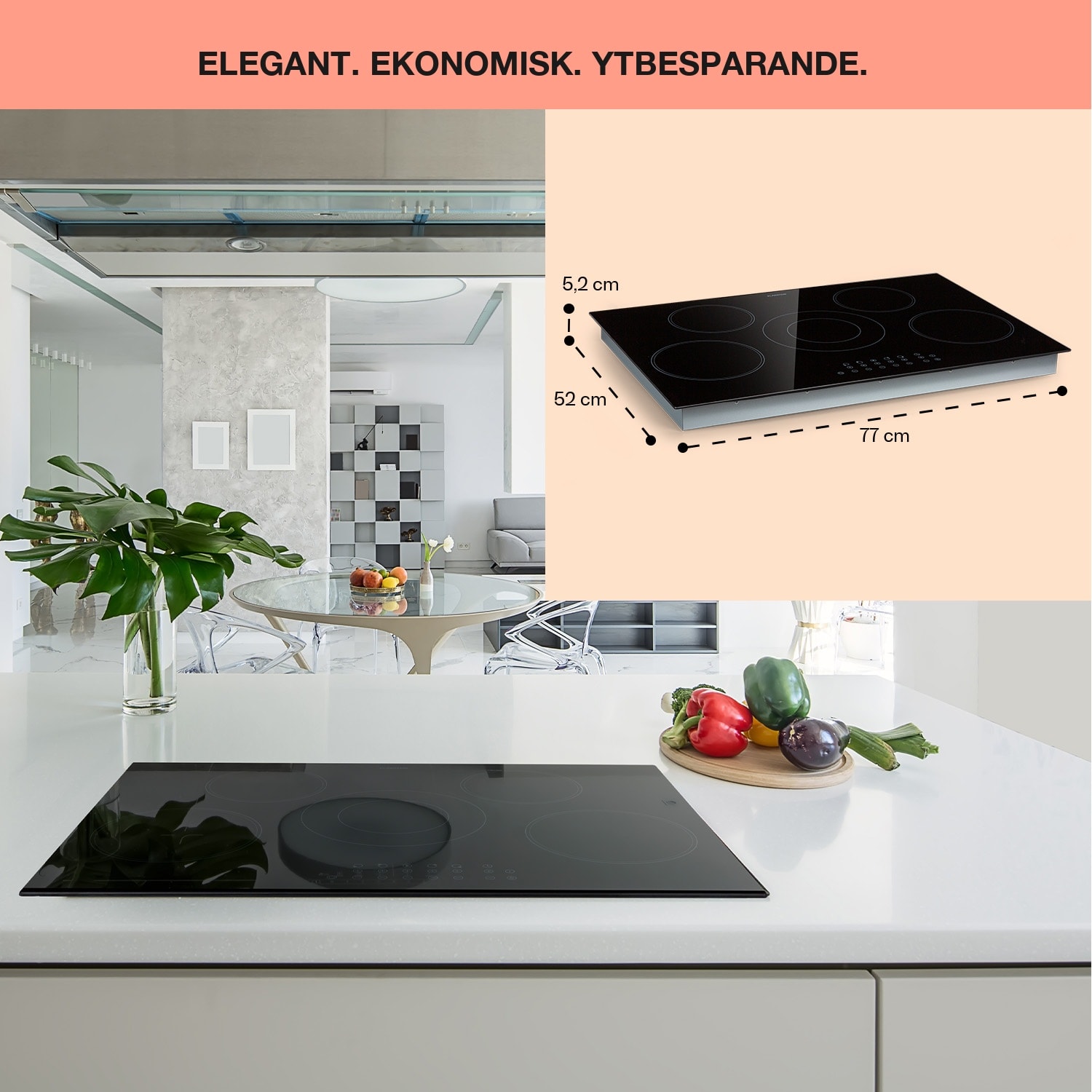 Virtuosa 5 Inbyggnadshäll 5 zoner 8200W glaskeramik 75 cm | Dubbel | Ramlös