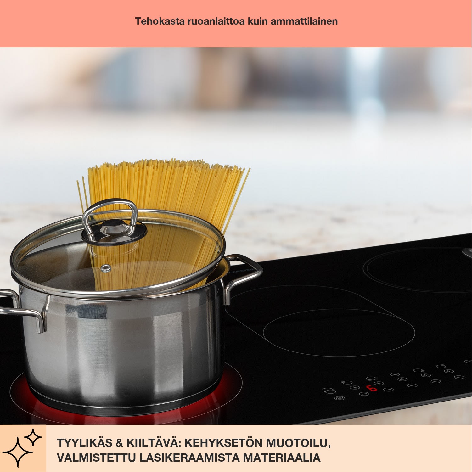 Virtuosa Roast tasoon asennettava liesi 5 keittoaluetta 8500W lasikeraaminen 75 cm | Soikea/Kolminkertainen | Kehyksetön