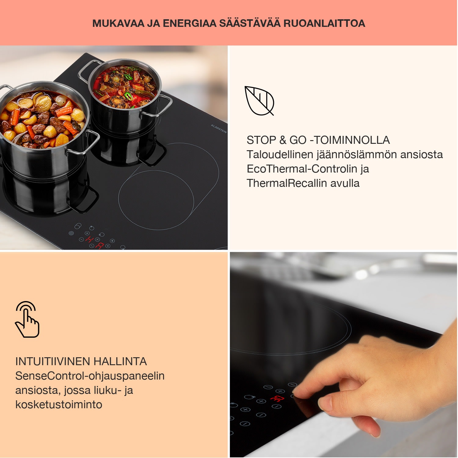 Virtuosa Roast tasoon asennettava liesi 5 keittoaluetta 8500W lasikeraaminen 75 cm | Soikea/Kolminkertainen | Kehyksetön