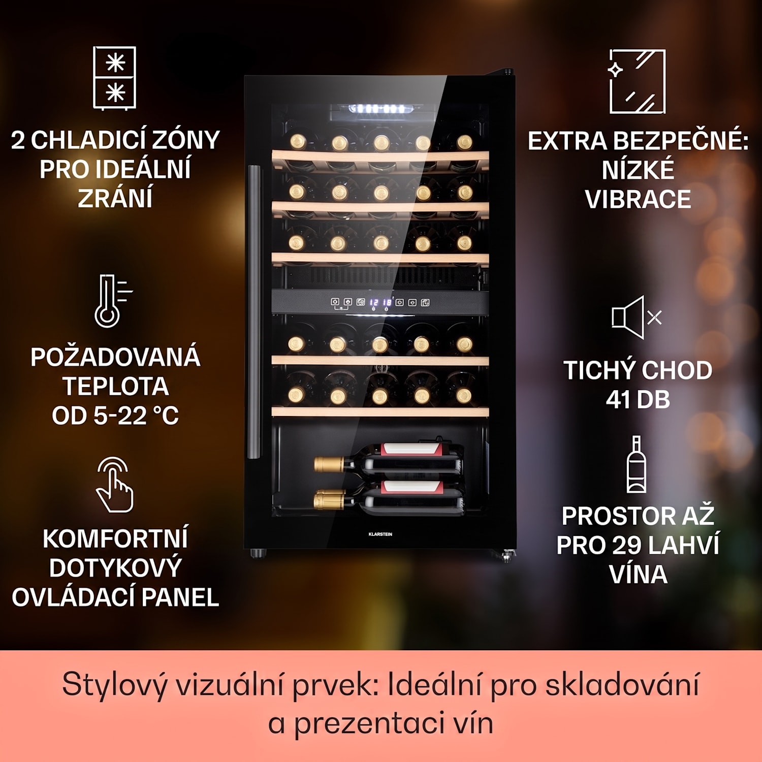 Barossa 29 Duo, vinotéka, 80 l/29 lahví, 2 zóny, dotykové ovládání 2 chladicí zóny | 29 lahví