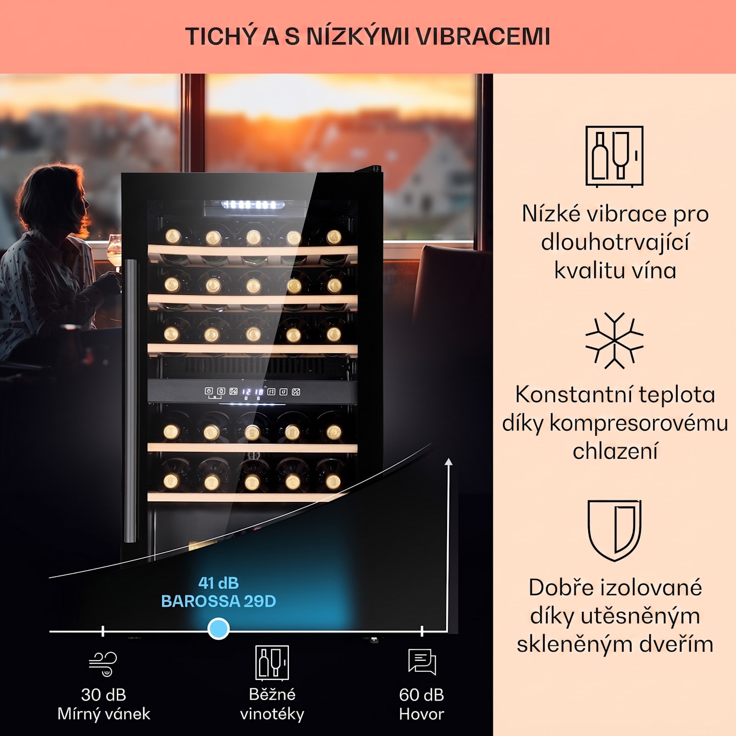 Barossa 29 Duo, vinotéka, 80 l/29 lahví, 2 zóny, dotykové ovládání 2 chladicí zóny | 29 lahví