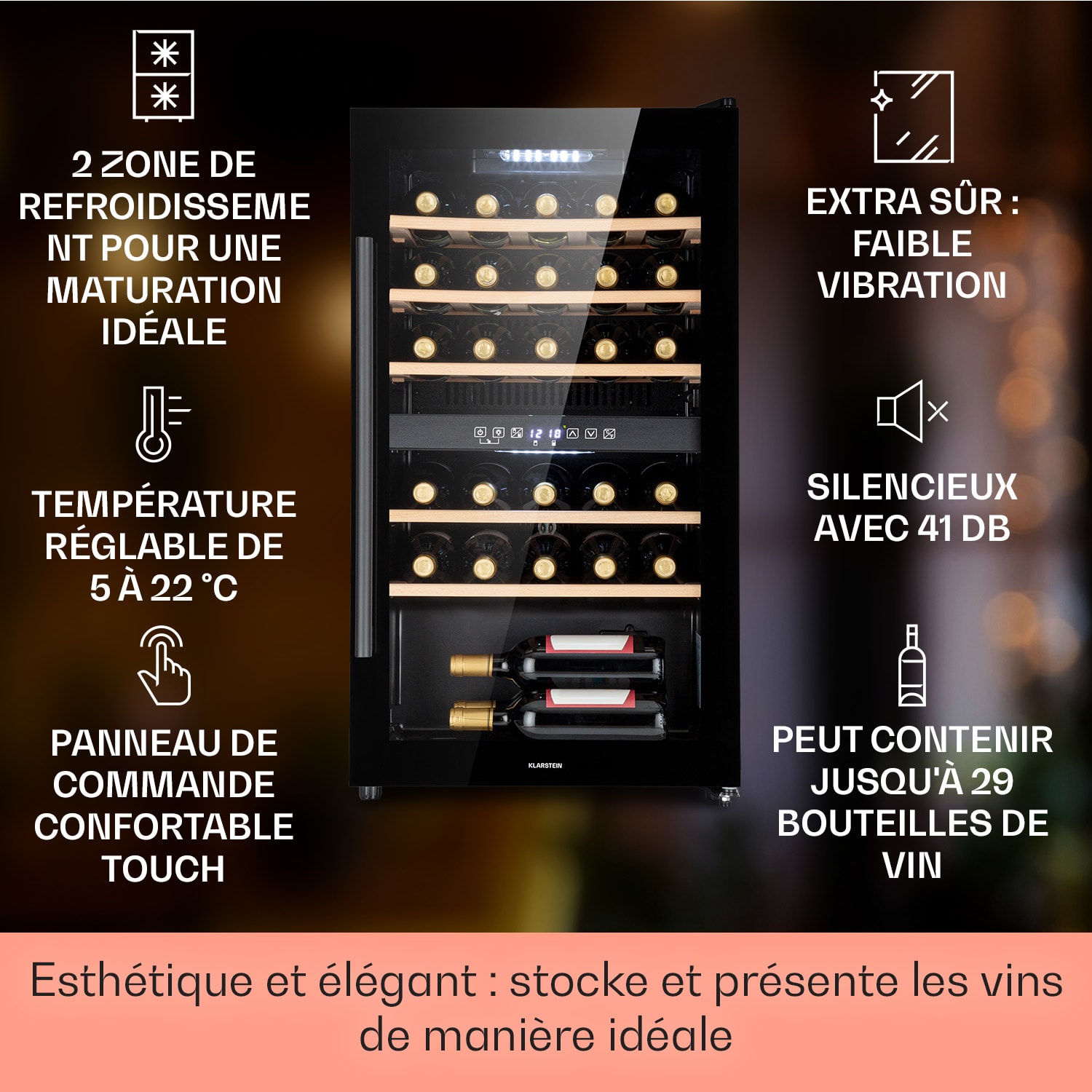 Barossa 29 Duo wijnkoelkast 29 flessen 80 liter 2 zones toetsbediening 2 koelzones | 29 flessen