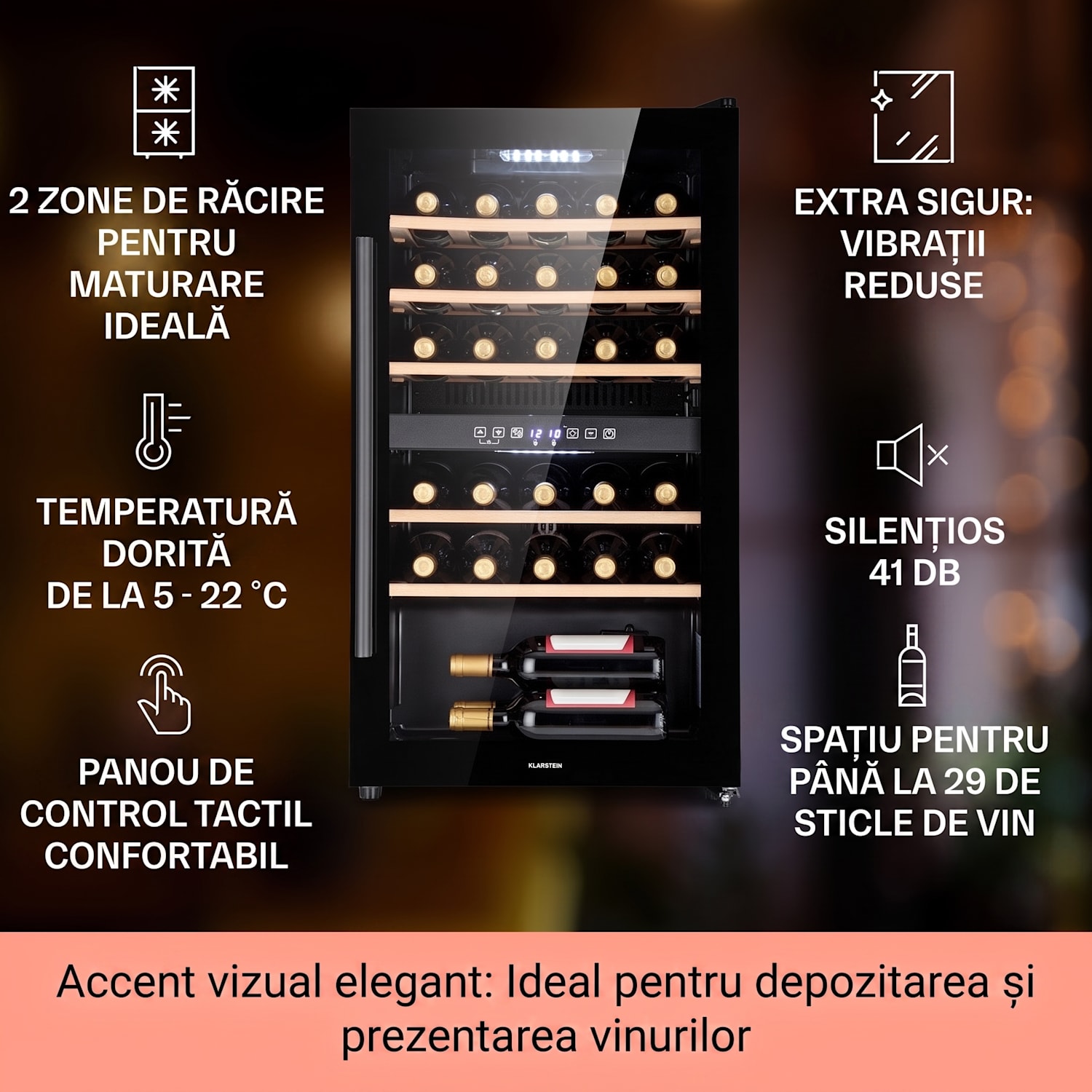 Barossa 29 Duo, frigider pentru vin, 29 sticle, 80 litri, 2 zone, buton de control 2 | 29_bottles