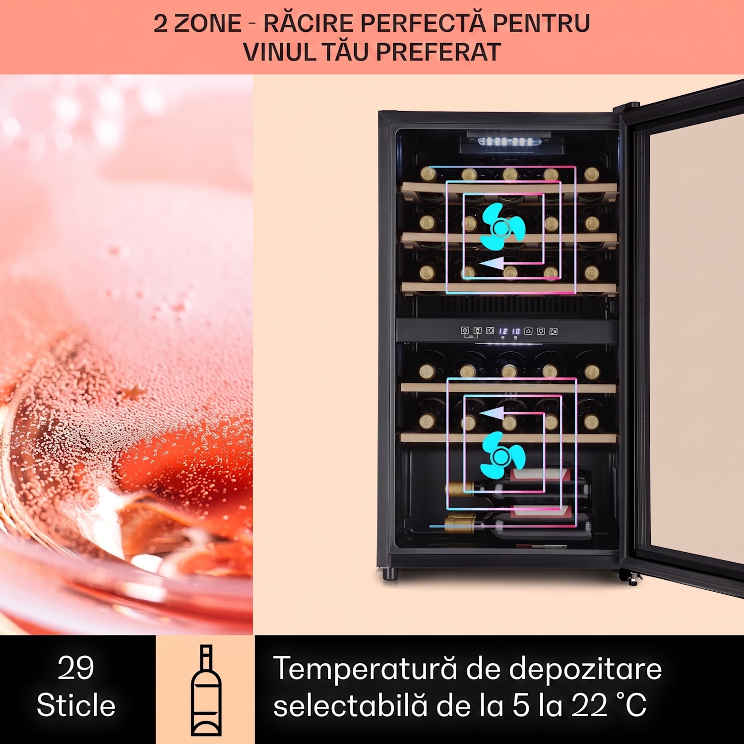 Barossa 29 Duo, frigider pentru vin, 29 sticle, 80 litri, 2 zone, buton de control 2 | 29_bottles