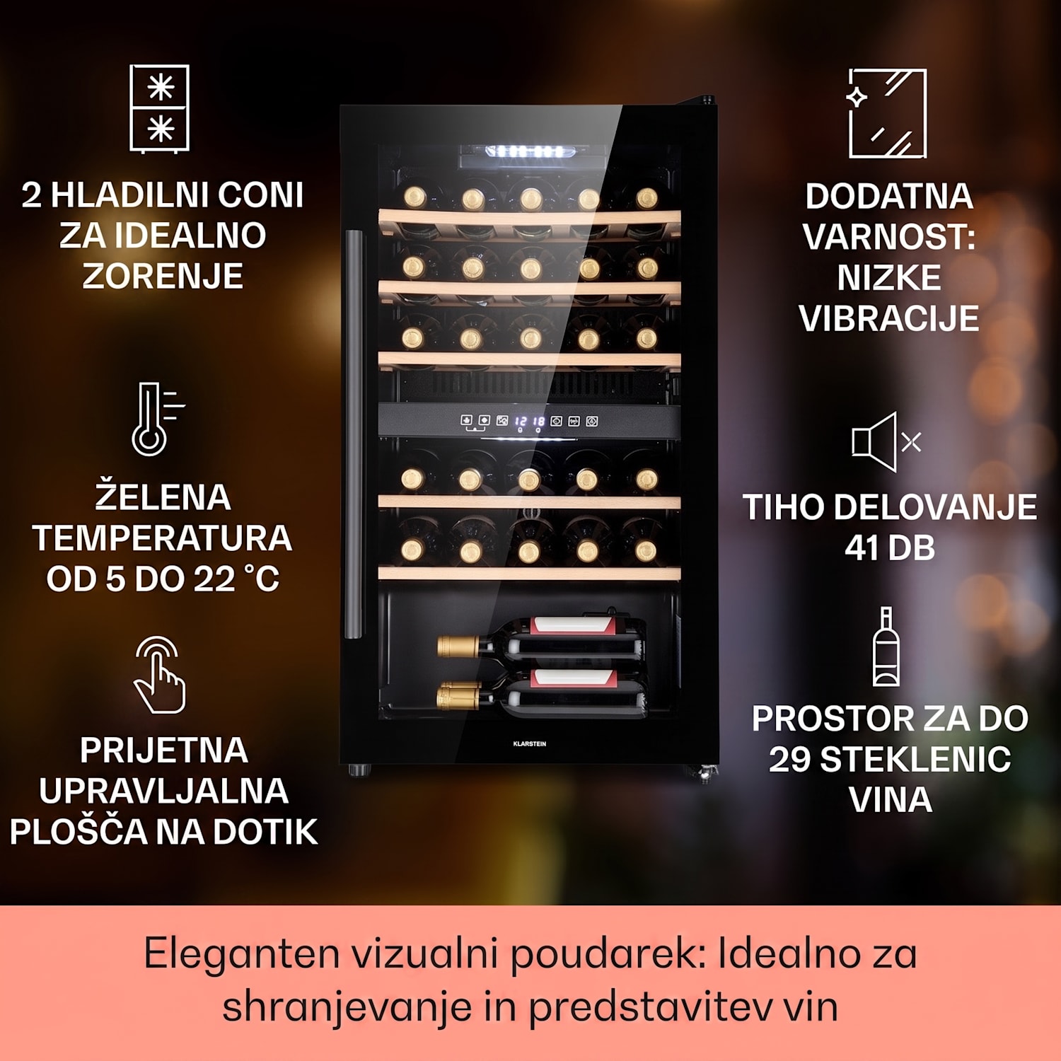 Barossa 29 Duo, vinoteka, 29 steklenic, 80 litrov, 2 coni, upravljanje z gumbom 2 | 29_bottles