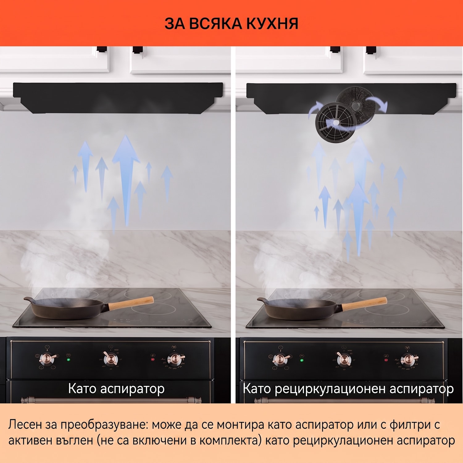 Vilhelmine 60 Ретро, абсорбатор с плосък екран, EEK B, Дебит на издухания въздух: 332 м³/ч с възможност за удължаване 