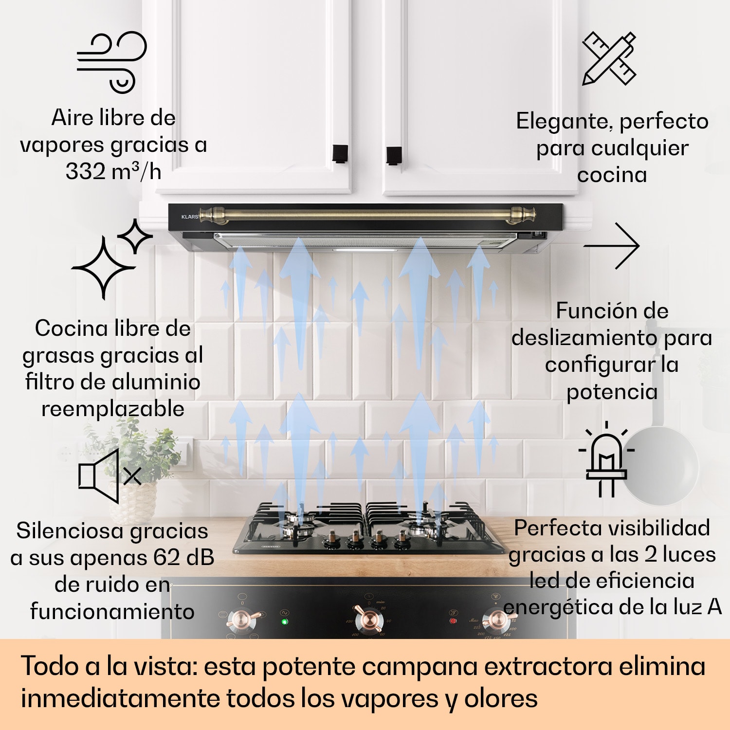 Cubierta de pantalla plana Vilhelmine 60 Retro EEK B Rendimiento del aire de escape: 332 m³/h extensible  