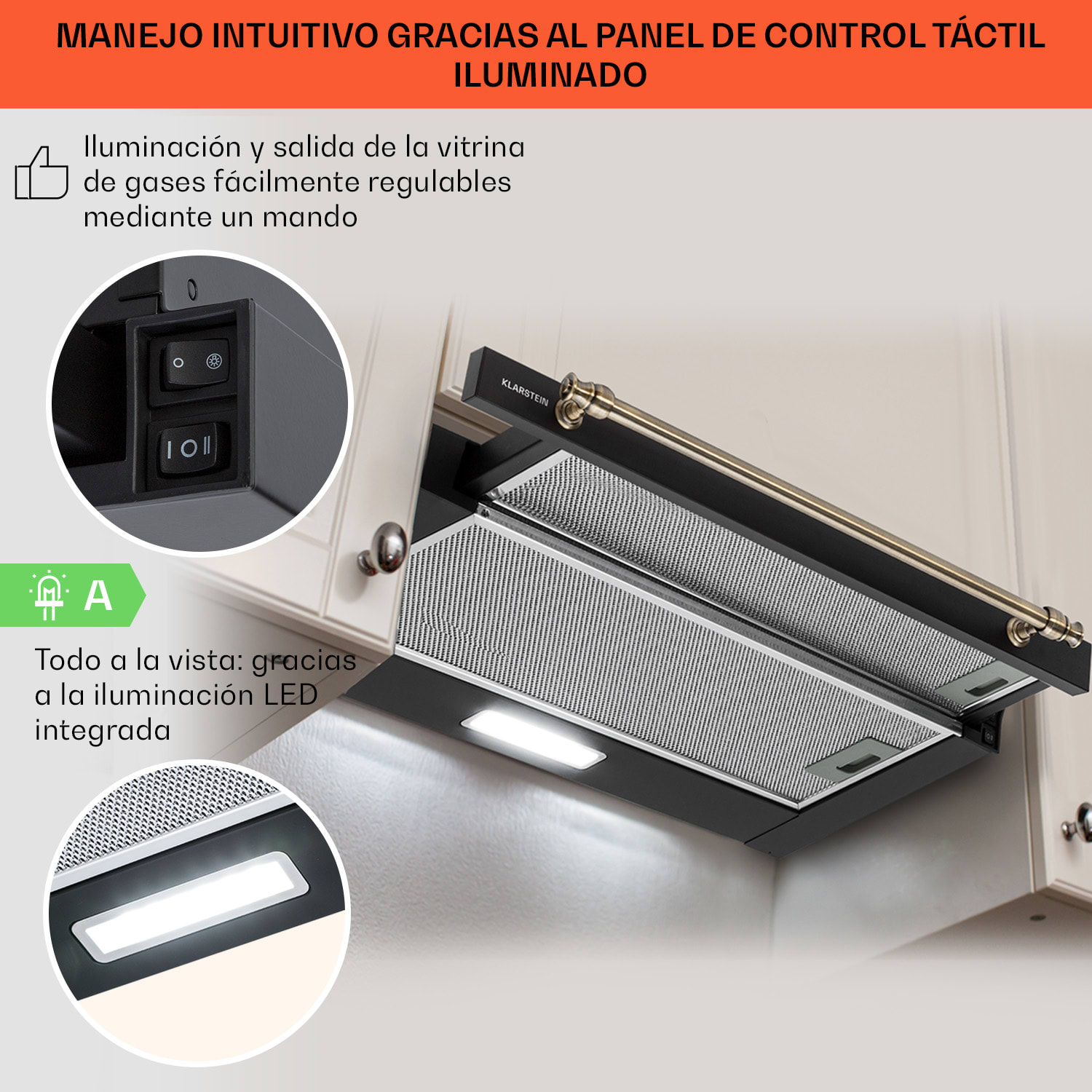 Cubierta de pantalla plana Vilhelmine 60 Retro EEK B Rendimiento del aire de escape: 332 m³/h extensible  