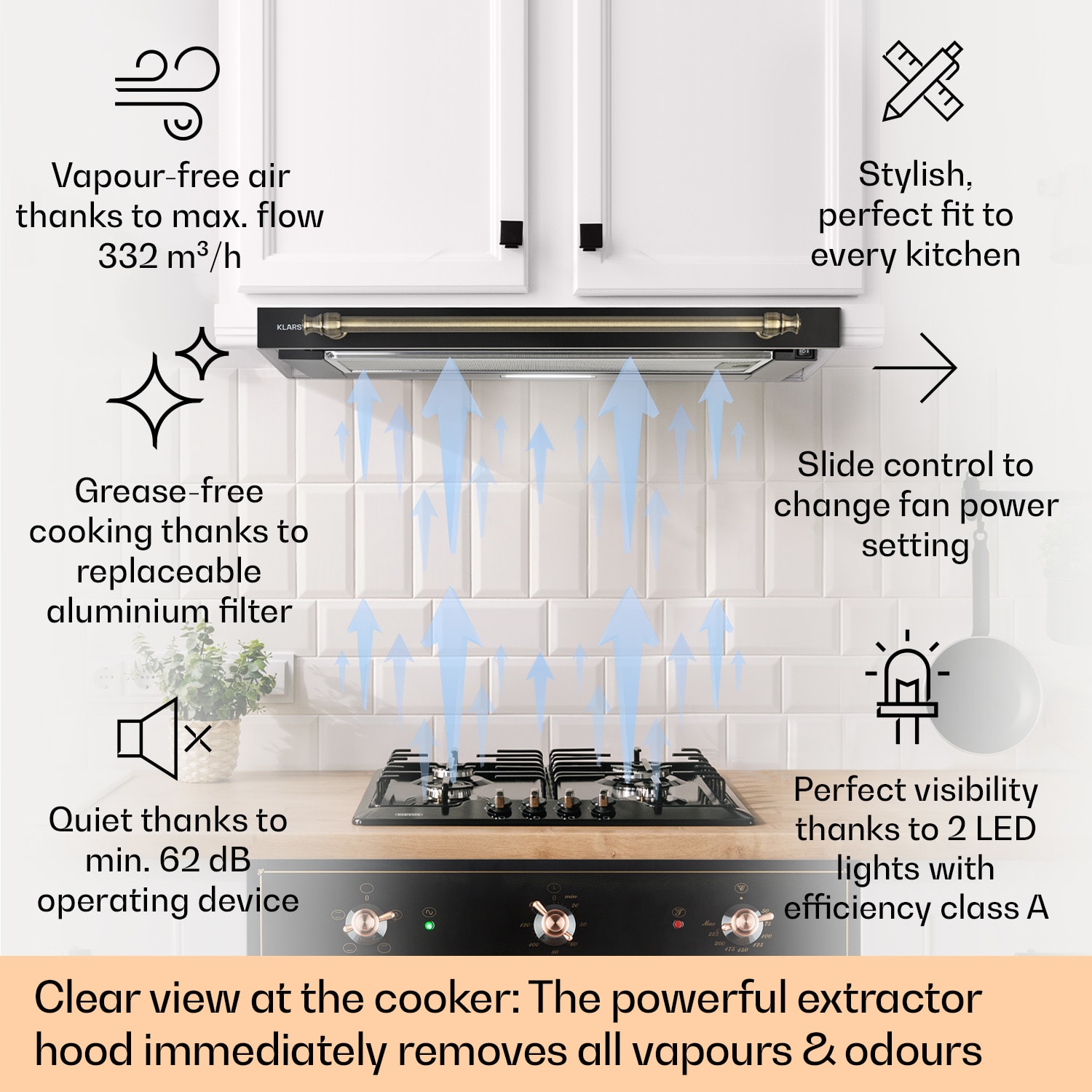 Vilhelmine vlakschermkap 60 retro EEK B afvoervermogen: 332 m³/h uittrekbaar 