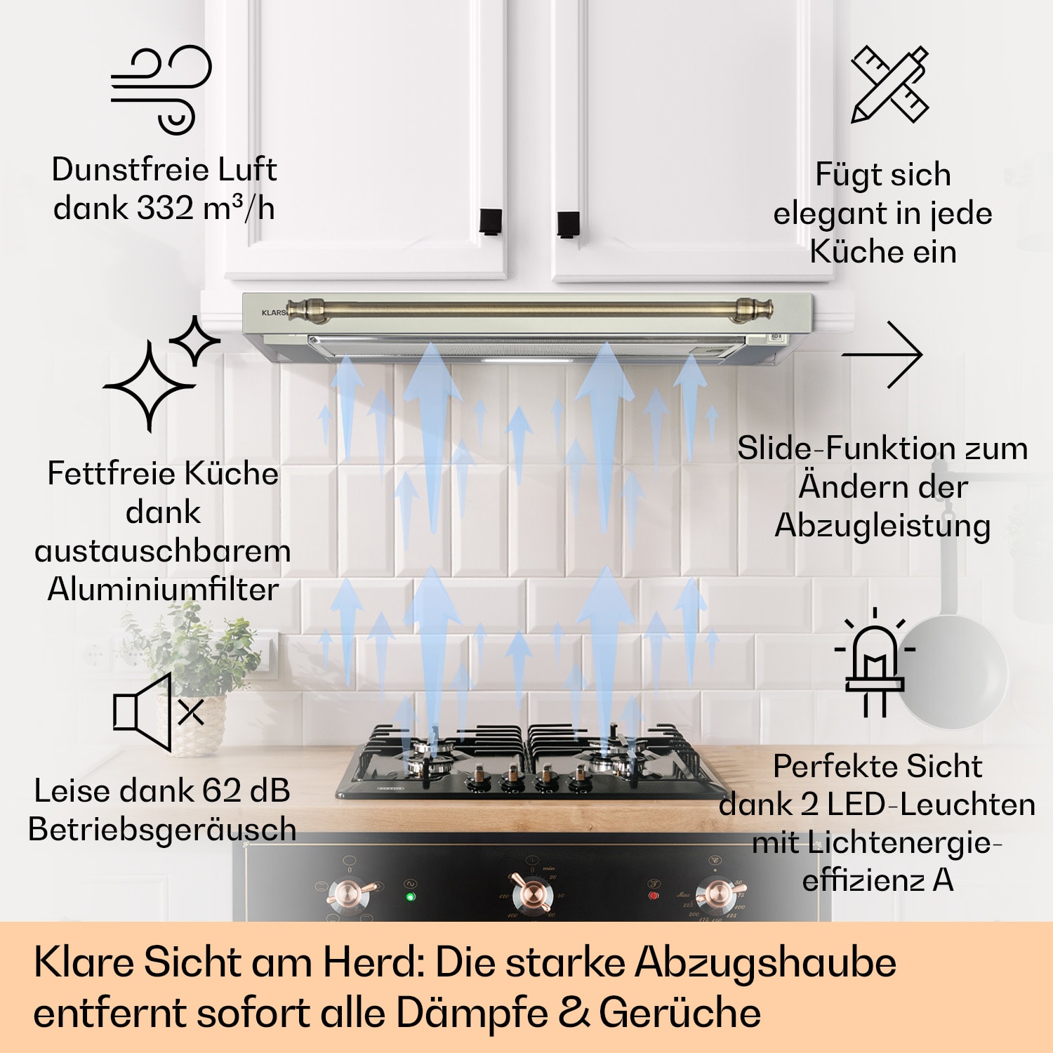 Victoria Flachschirmhaube 60 Retro EEK B Abluftleistung: 332 m³/h ausziehbar 