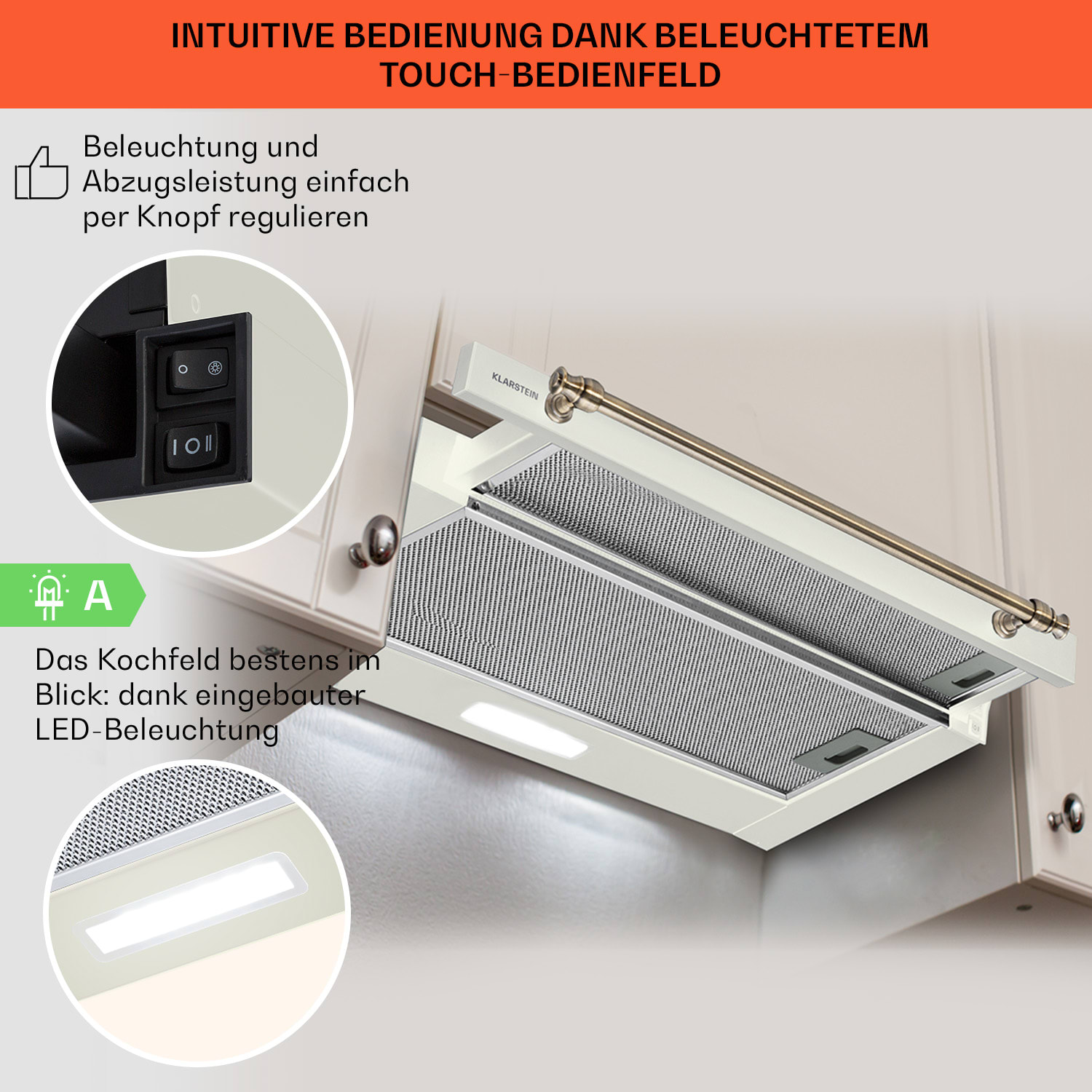 Victoria Flachschirmhaube 60 Retro EEK B Abluftleistung: 332 m³/h ausziehbar 