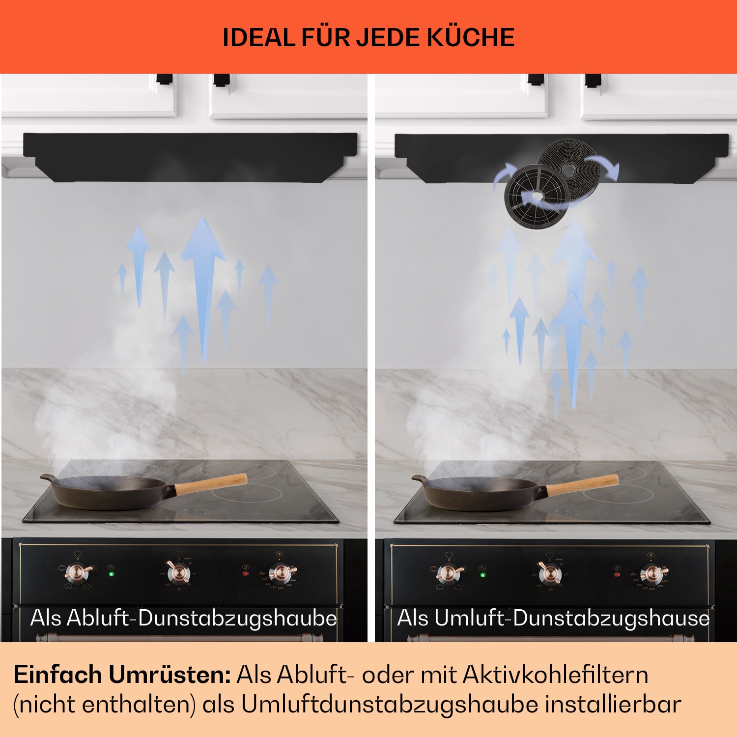 Victoria Flachschirmhaube 60 Retro EEK B Abluftleistung: 332 m³/h ausziehbar 