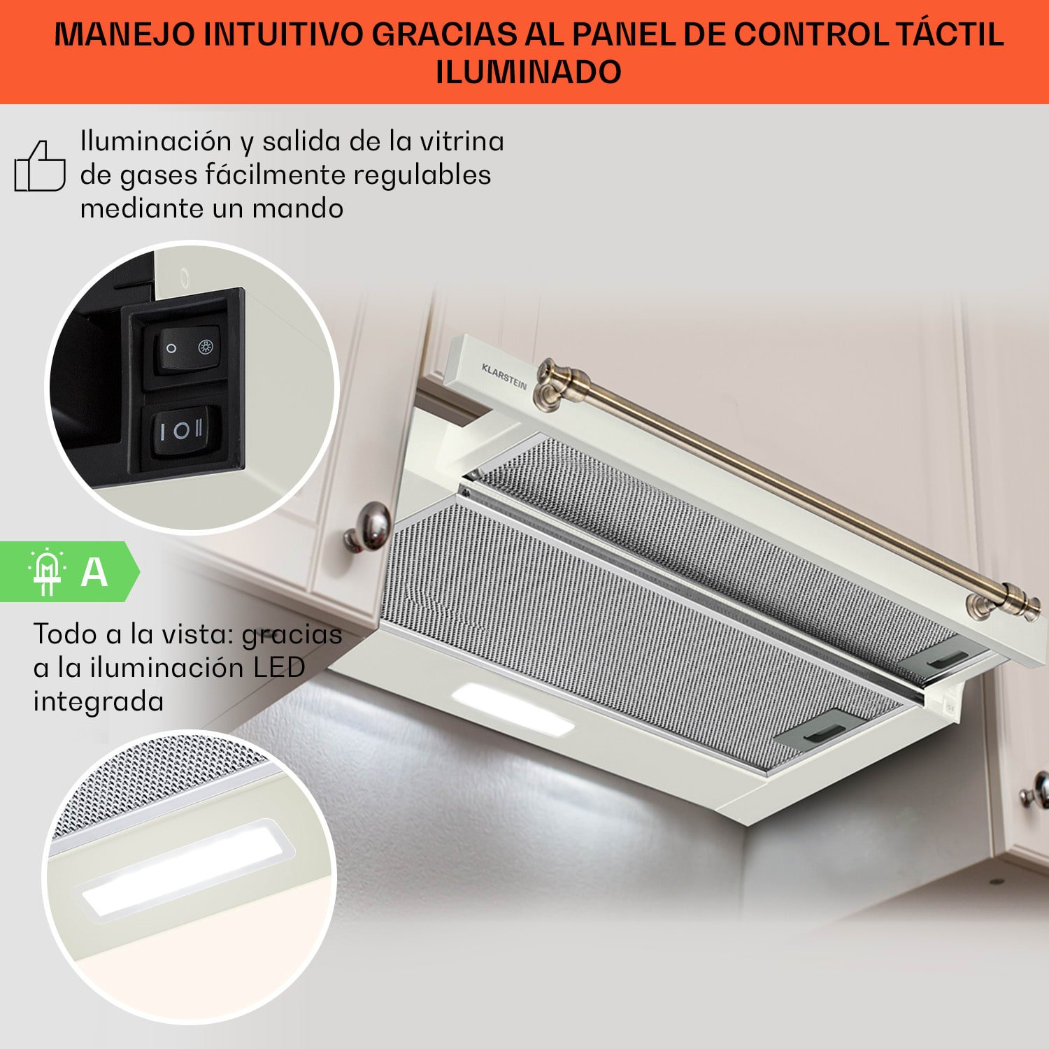 Cubierta de pantalla plana Vilhelmine 60 Retro EEK B Rendimiento del aire de escape: 332 m³/h extensible  