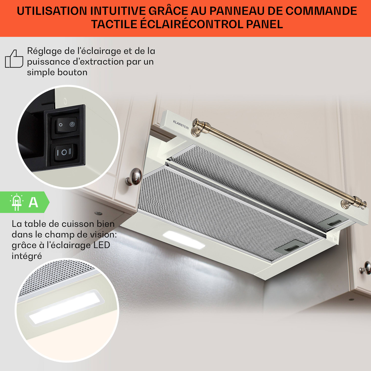 Vilhelmine Hotte casquette 60 Retro CEE B Capacité d'aspiration : 332 m³/h 