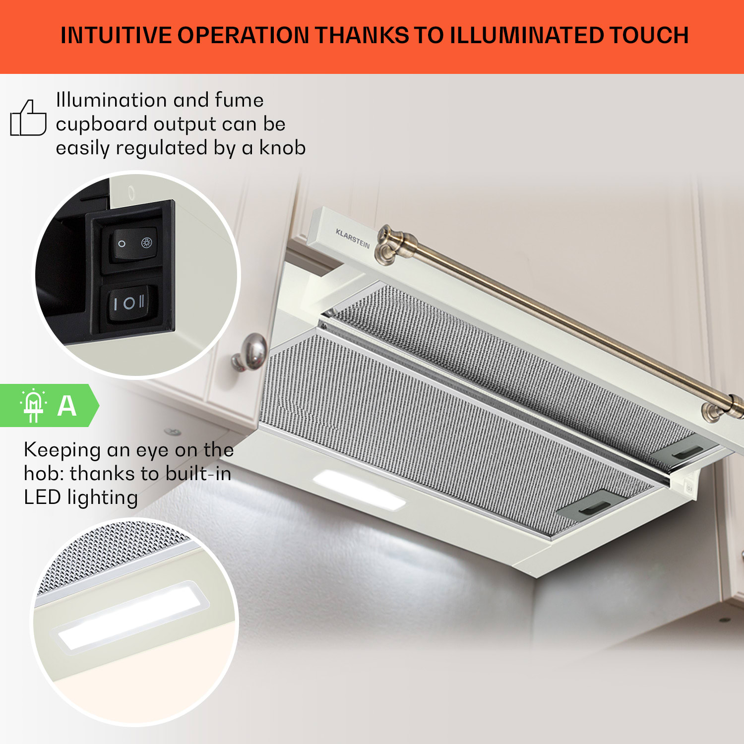 Vilhelmine 60 Retro, laposképernyős páraelszívó, B energiahatékonysági osztály, fúvott levegő áramlás: 332 m³/ó bővítési lehetőséggel 